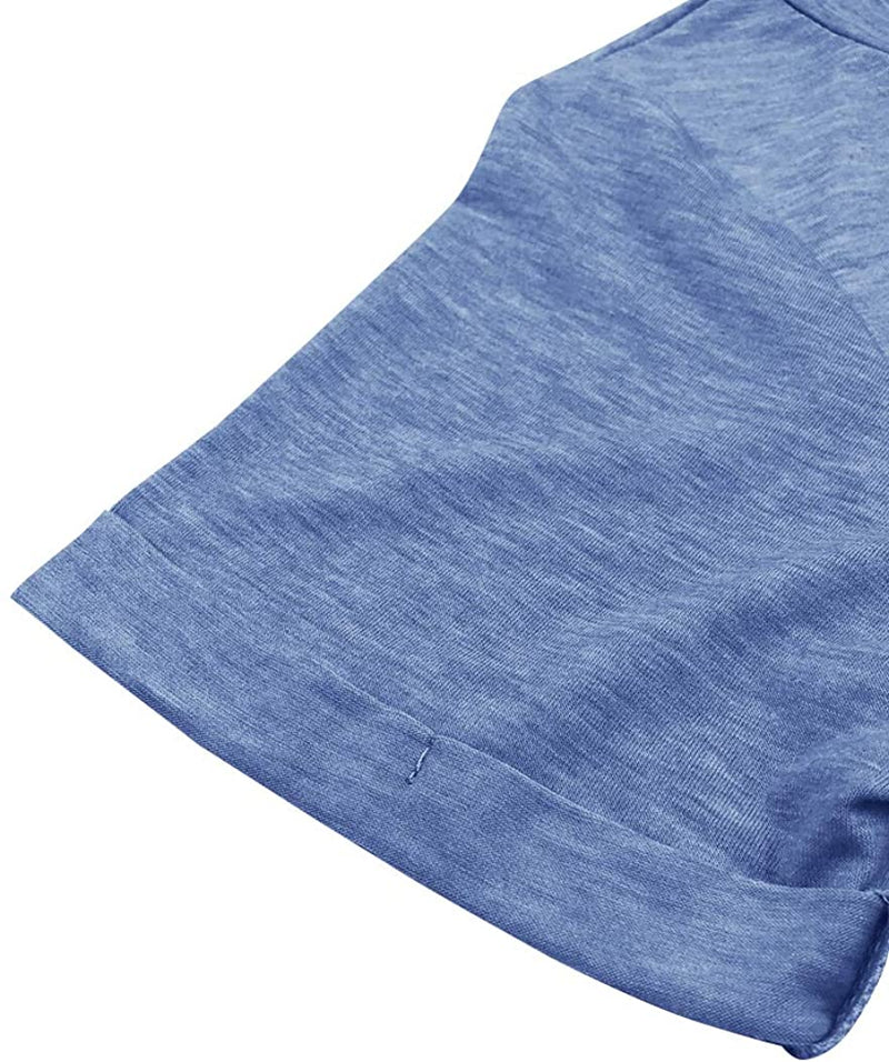 Bingerlily Blue Roll Up Short Sleeve T Shirt