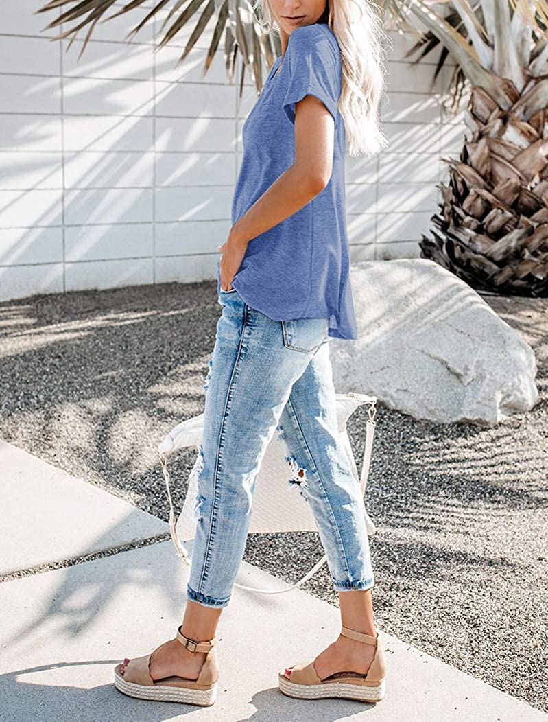 Bingerlily Blue Roll Up Short Sleeve T Shirt