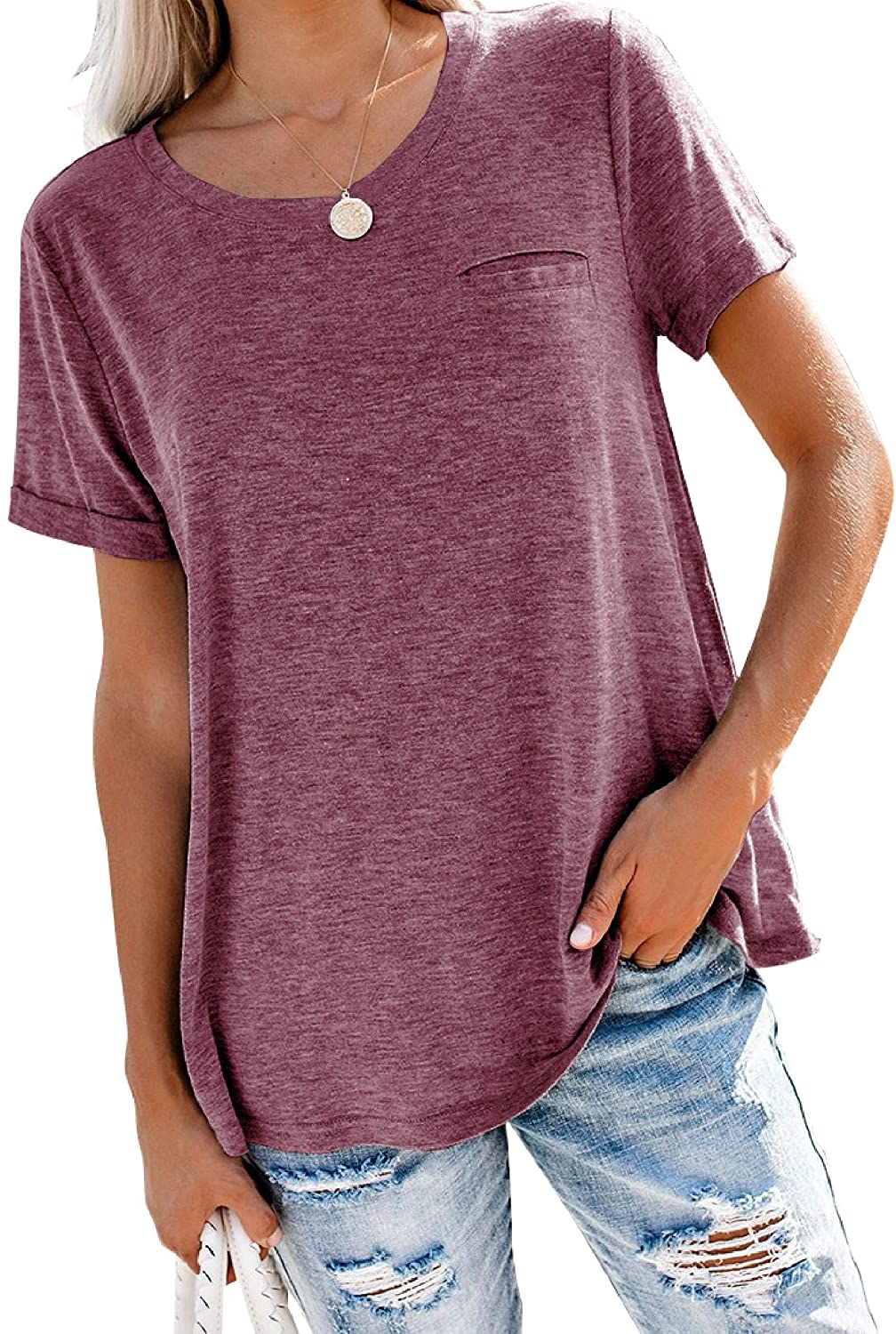 Bingerlily Wine Roll Up Short Sleeve T Shirt