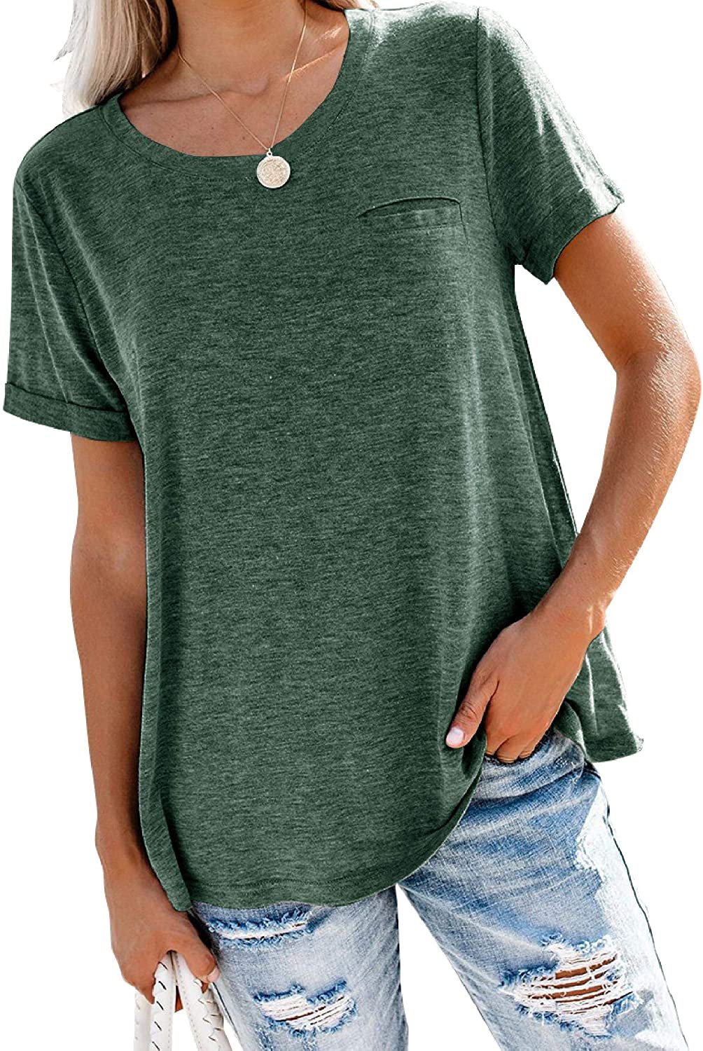 Bingerlily Green Roll Up Short Sleeve T Shirt