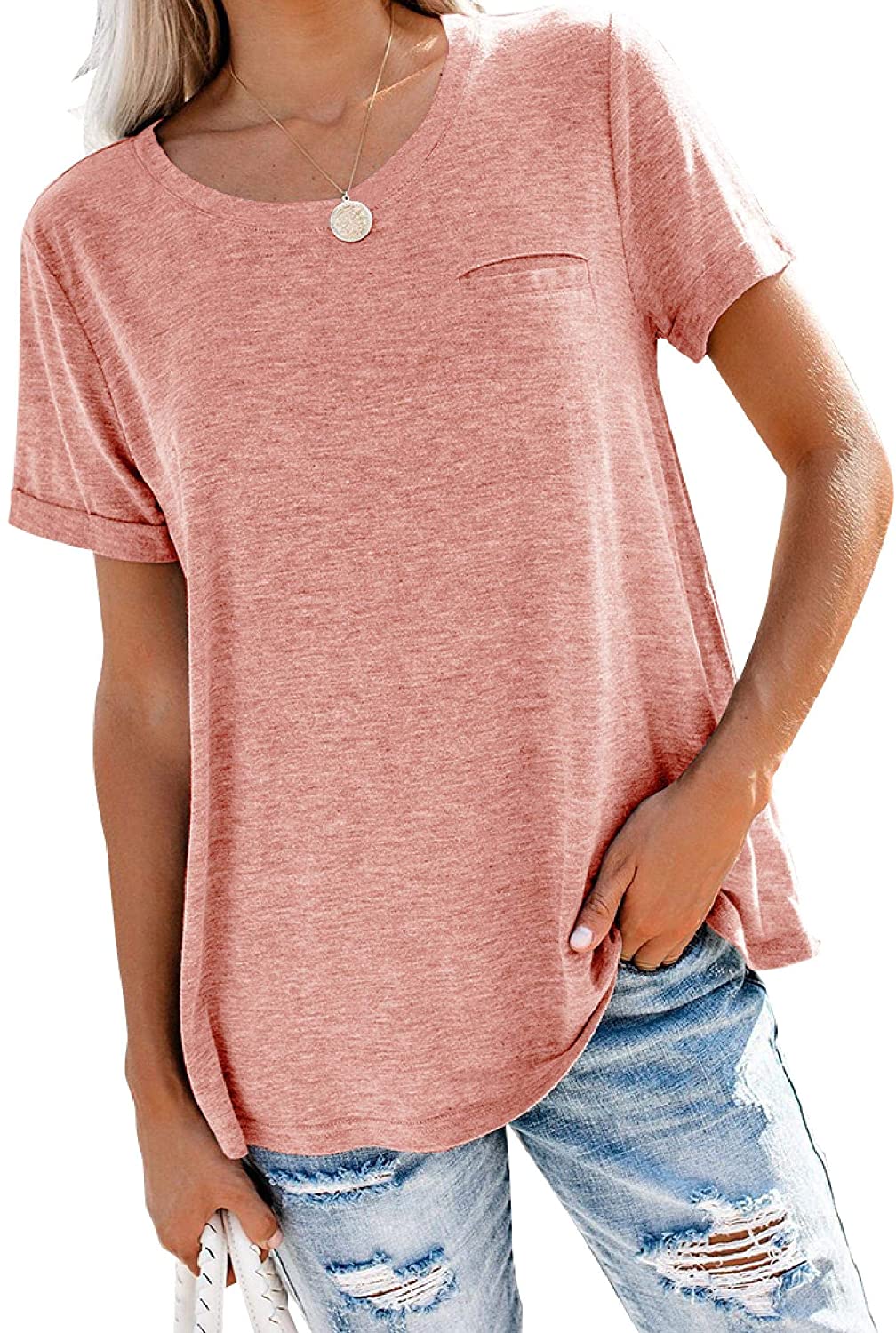 Bingerlily Pink Roll Up Short Sleeve T Shirt