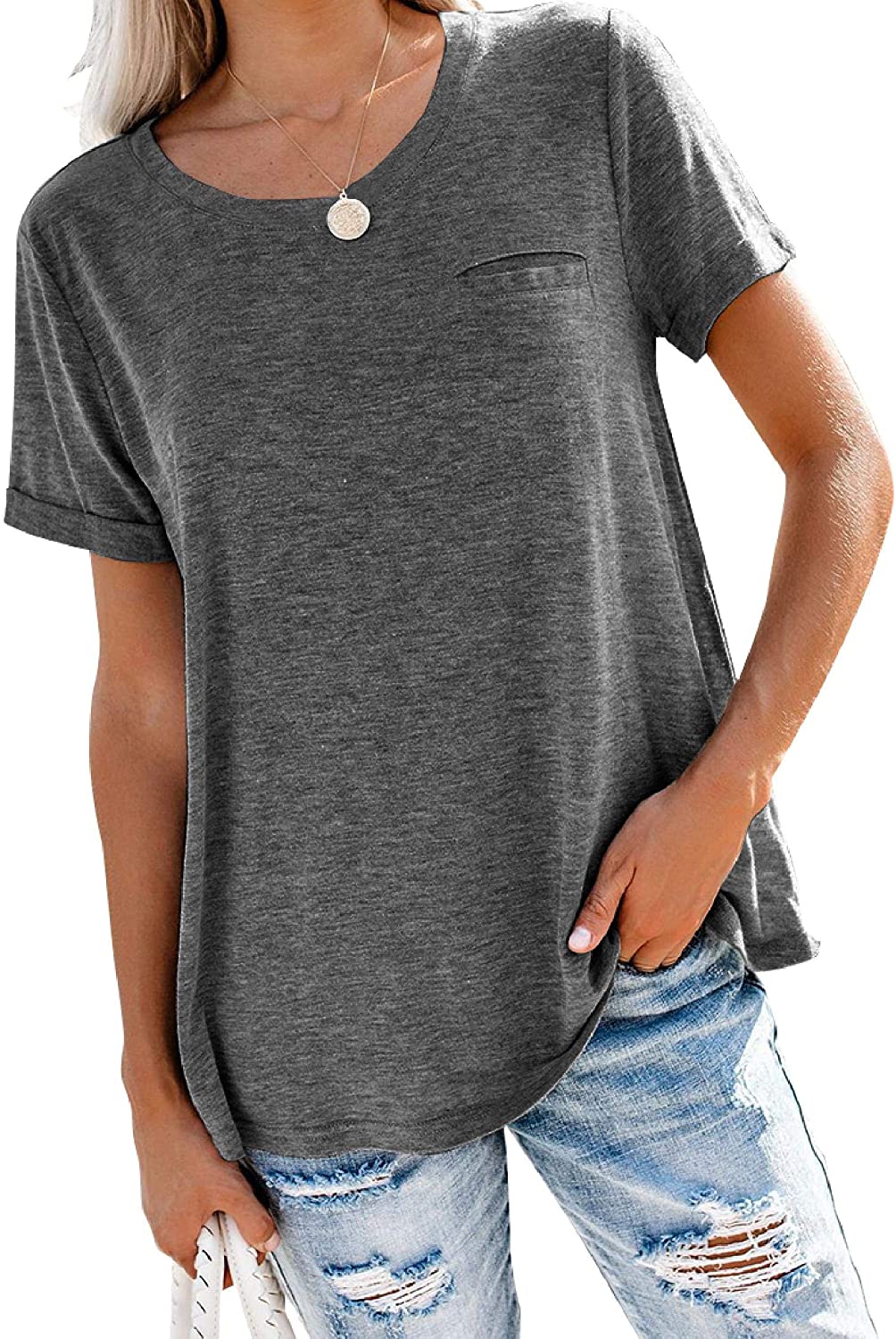 Bingerlily Charcoal Roll Up Short Sleeve T Shirt