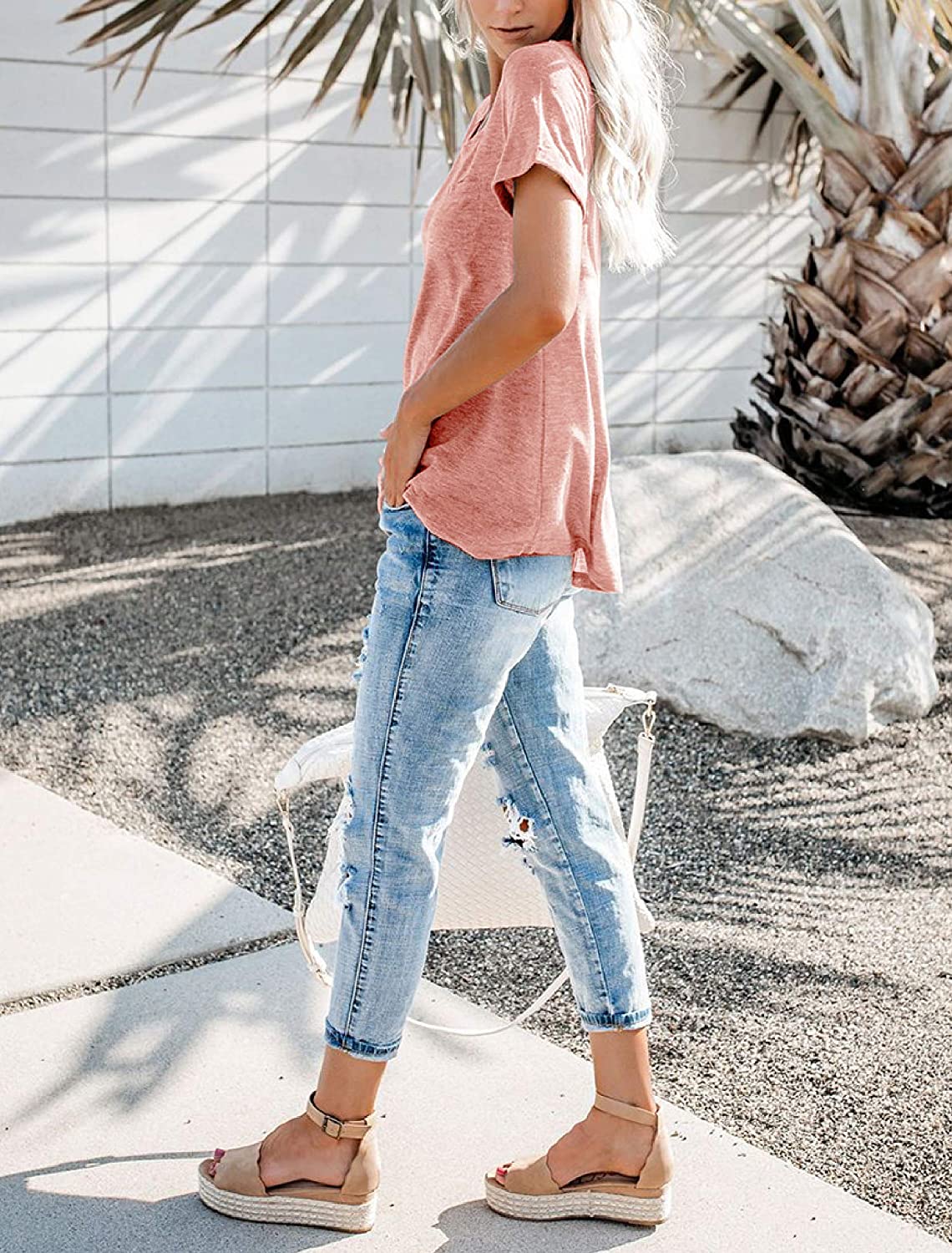 Bingerlily Pink Roll Up Short Sleeve T Shirt