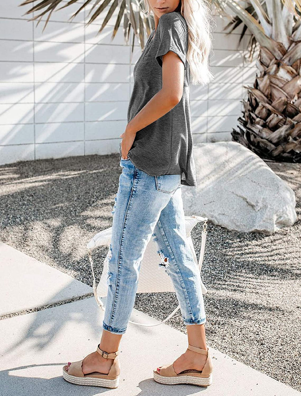 Bingerlily Charcoal Roll Up Short Sleeve T Shirt