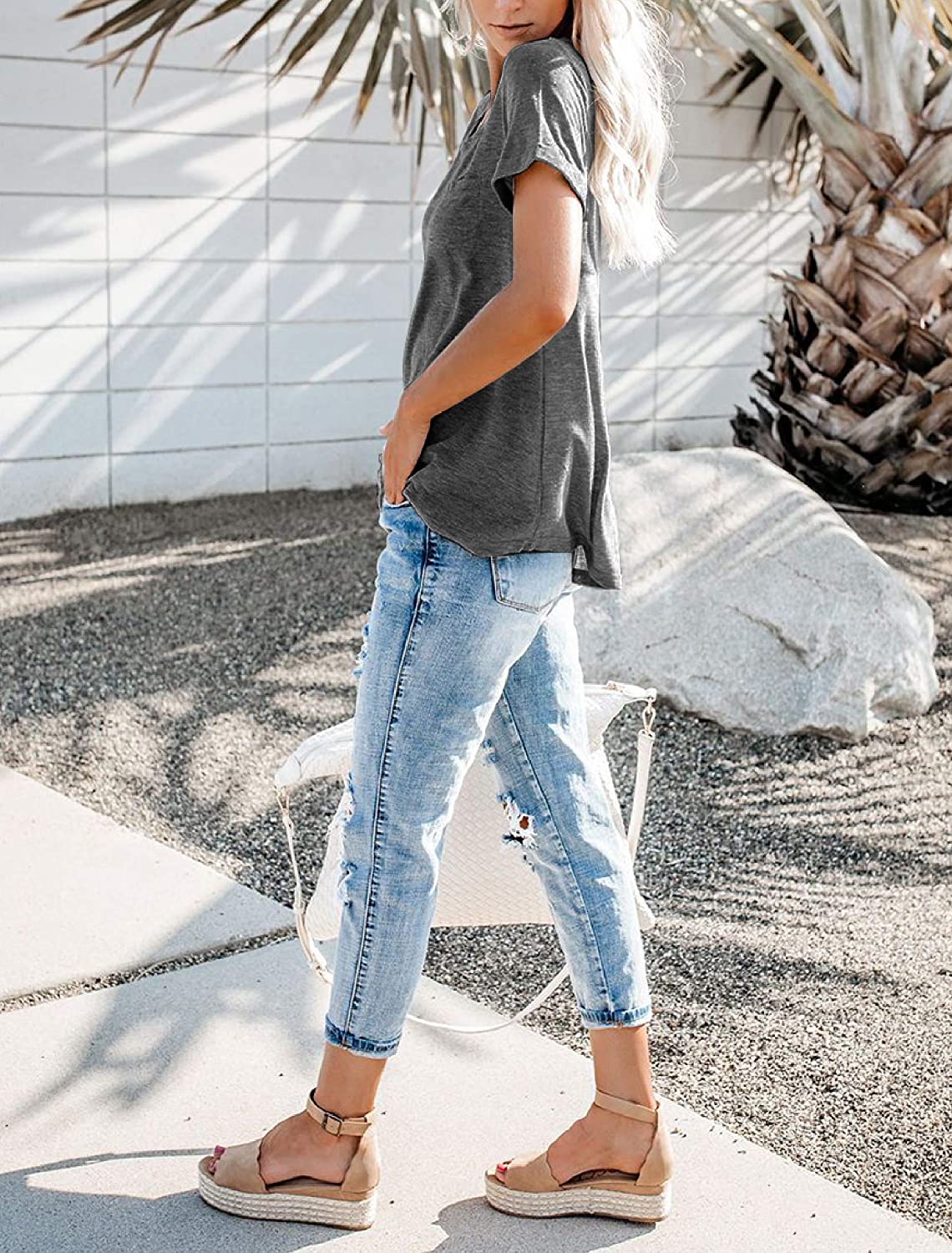 Bingerlily Charcoal Roll Up Short Sleeve T Shirt