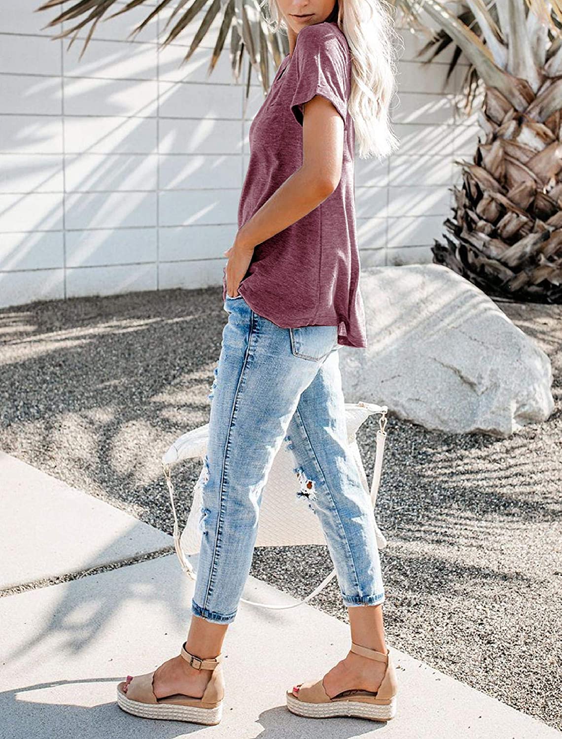 Bingerlily Wine Roll Up Short Sleeve T Shirt