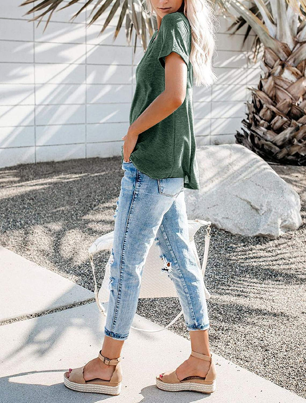 Bingerlily Green Roll Up Short Sleeve T Shirt