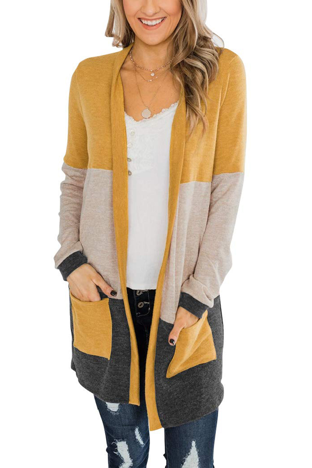 Bingerlily Yellow Open Front Cardigan