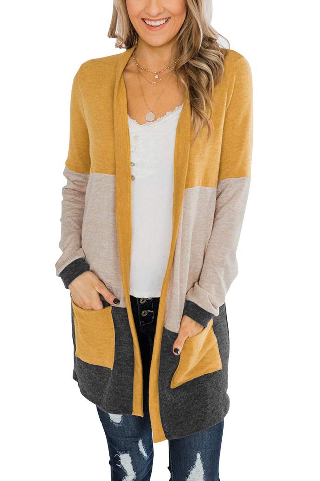 Bingerlily Yellow Open Front Cardigan