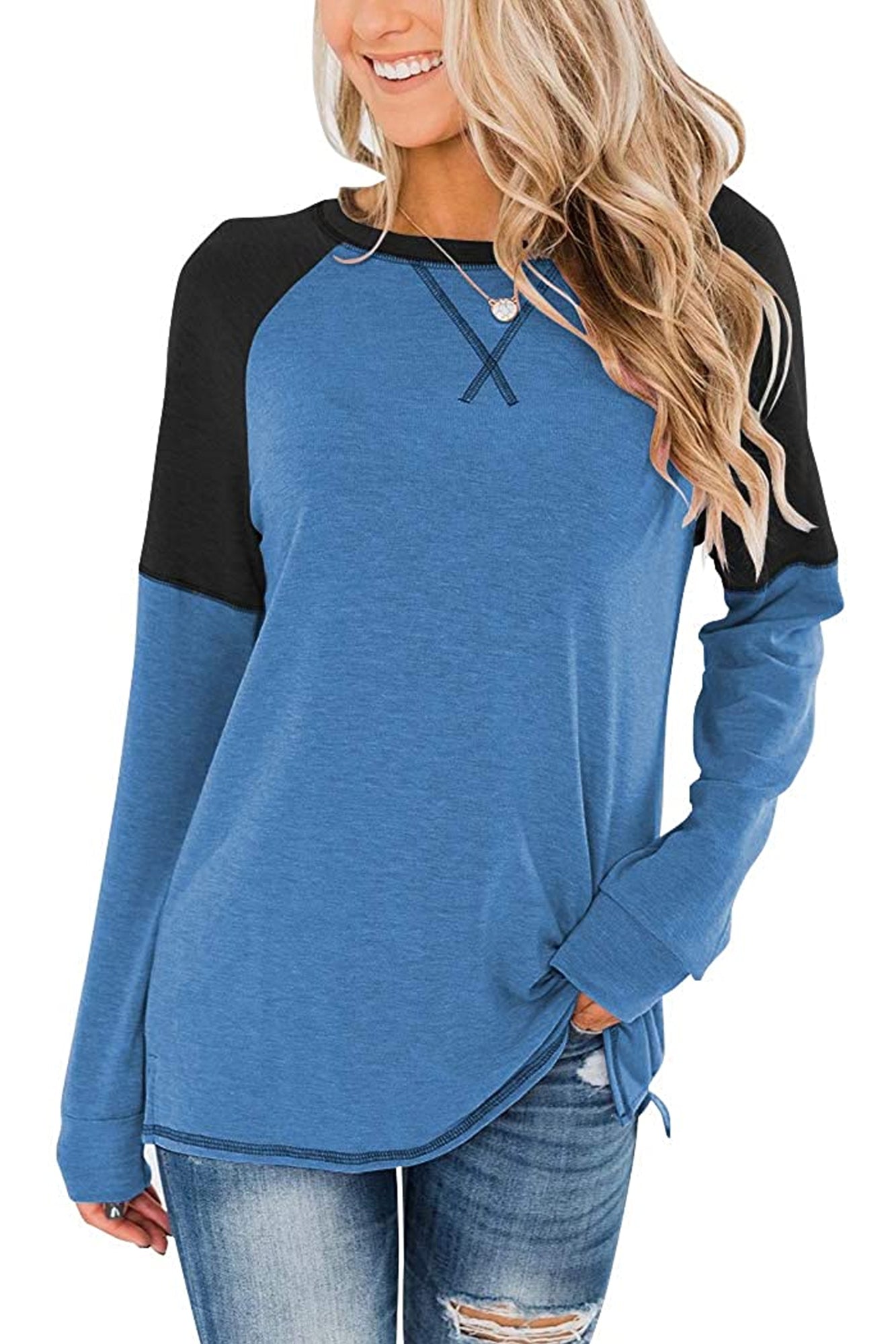 Bingerlily Women Blue Long Sleeve Tunic Top