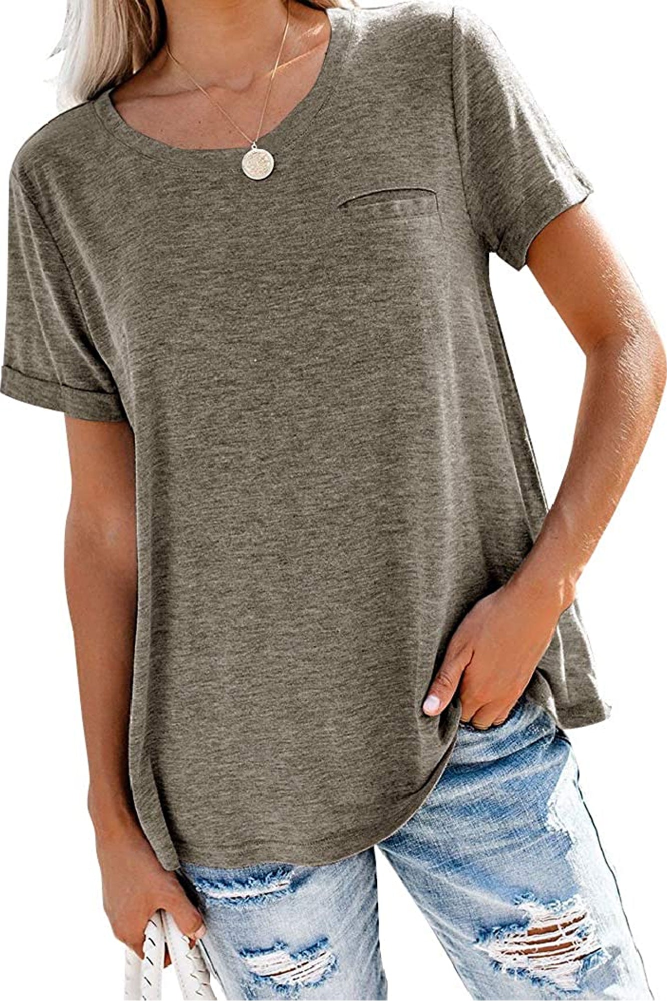 Bingerlily Brown Roll Up Short Sleeve T Shirt