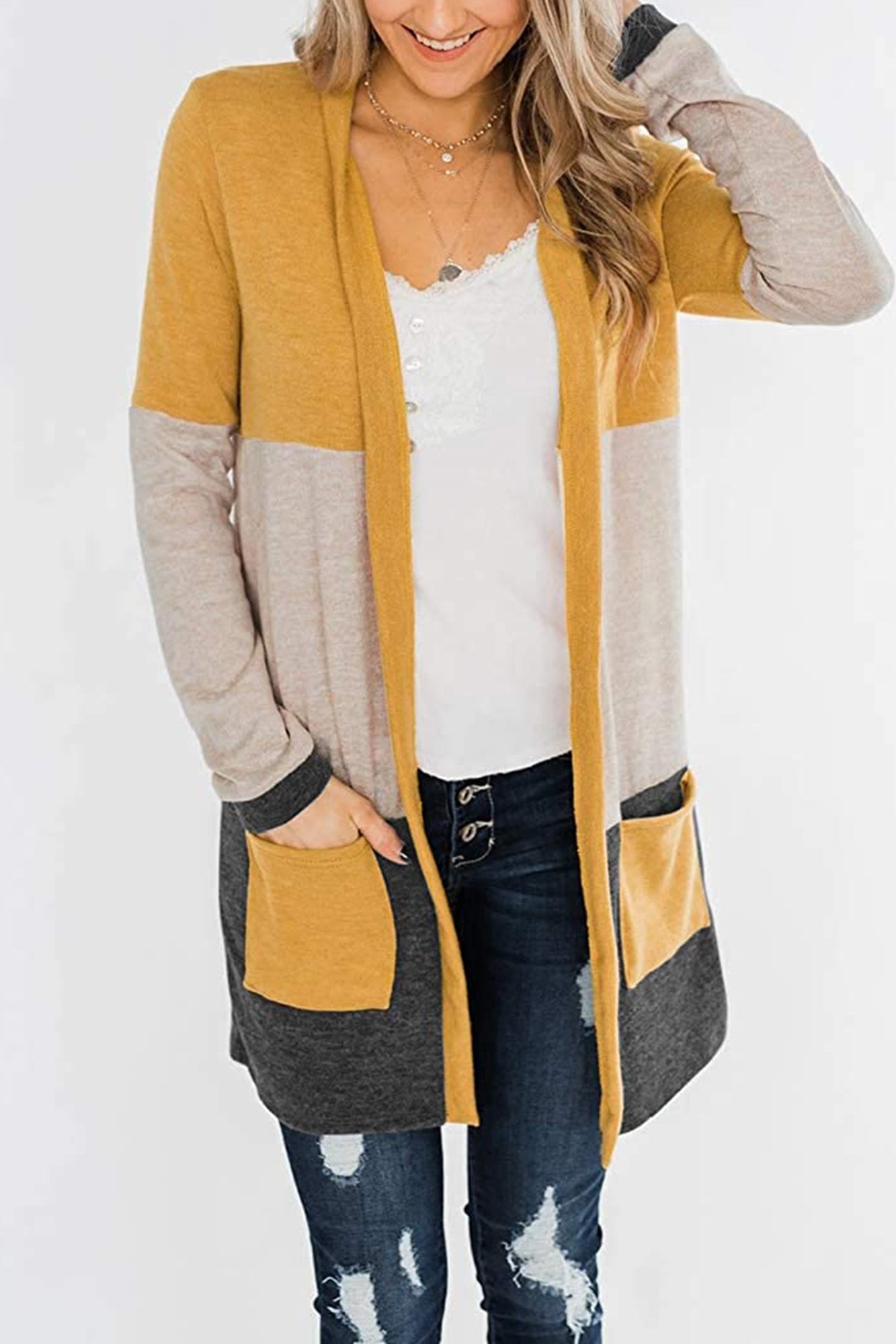 Bingerlily Yellow Open Front Cardigan