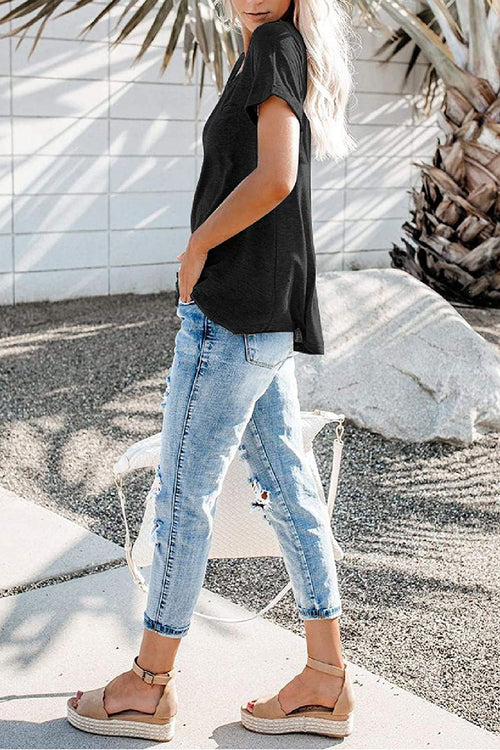 Bingerlily Black Roll Up Short Sleeve T Shirt