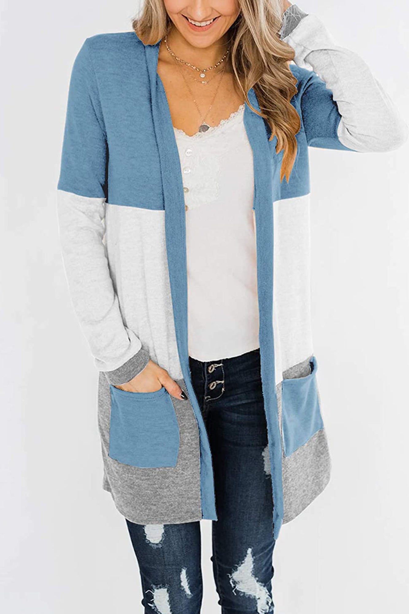 Bingerlily Blue Open Front Cardigan