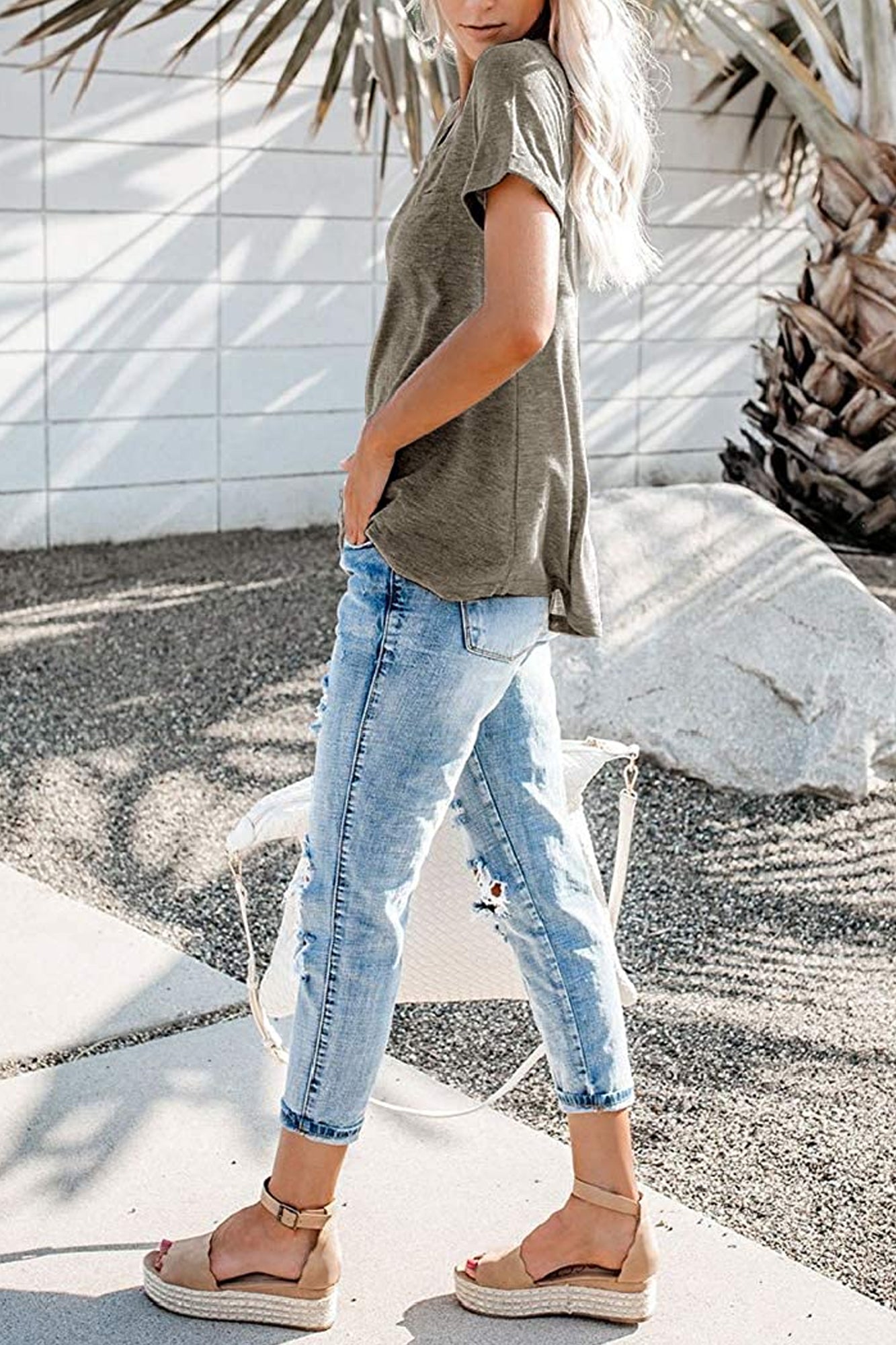 Bingerlily Brown Roll Up Short Sleeve T Shirt