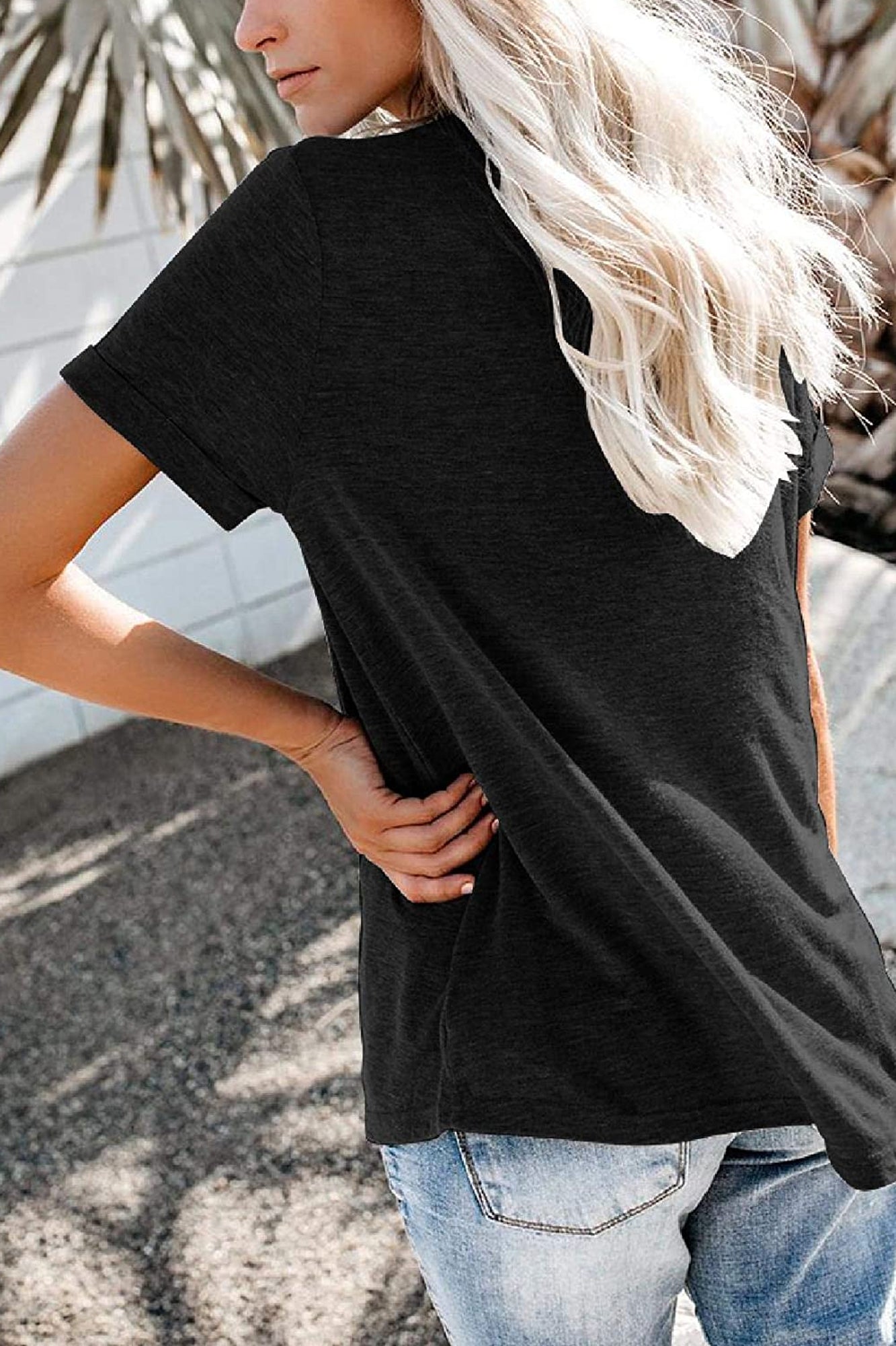 Bingerlily Black Roll Up Short Sleeve T Shirt