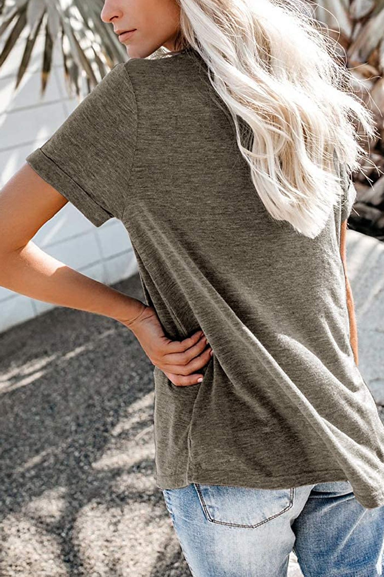 Bingerlily Brown Roll Up Short Sleeve T Shirt