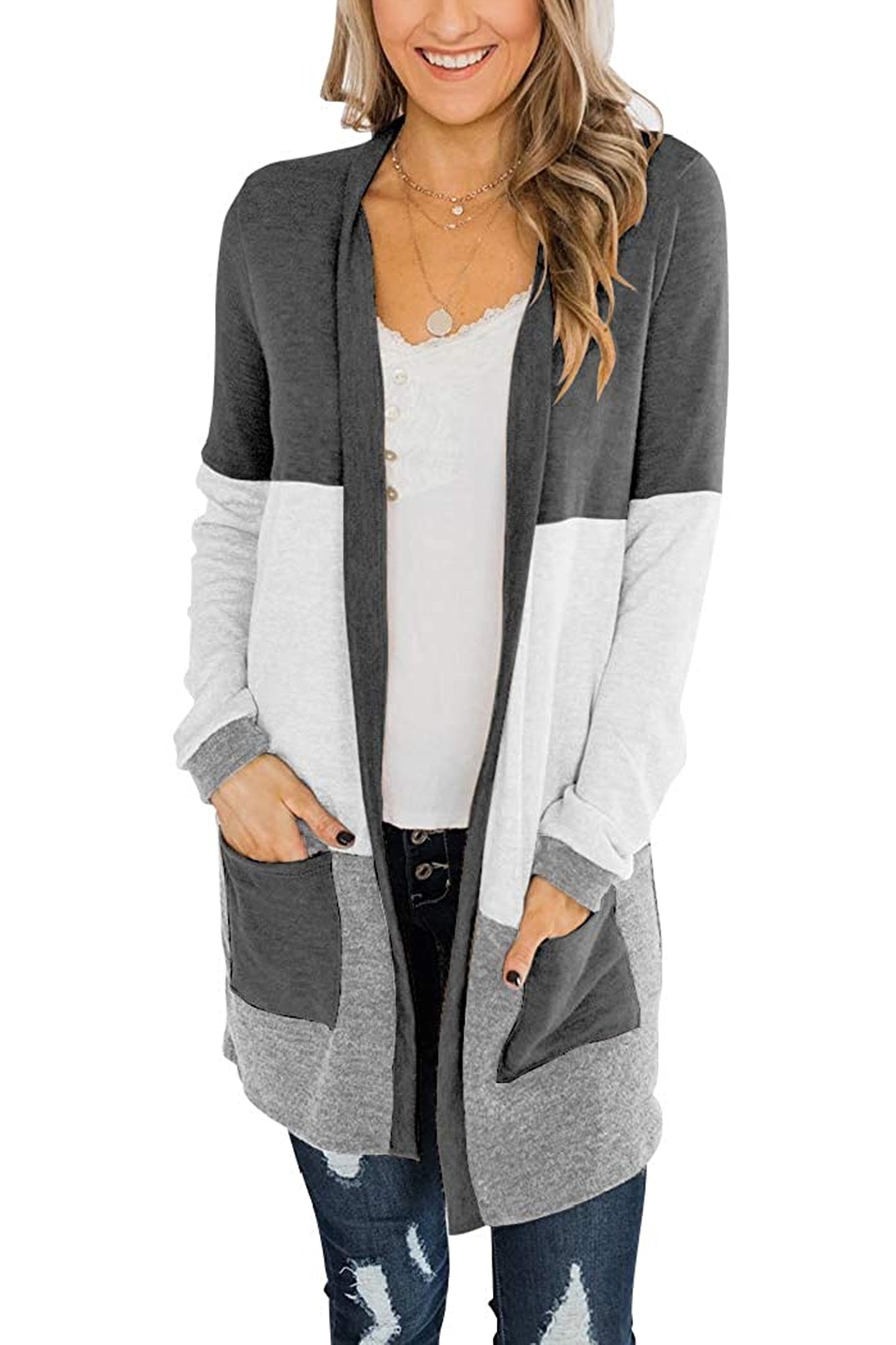 Bingerlily Charcoal Open Front Cardigan