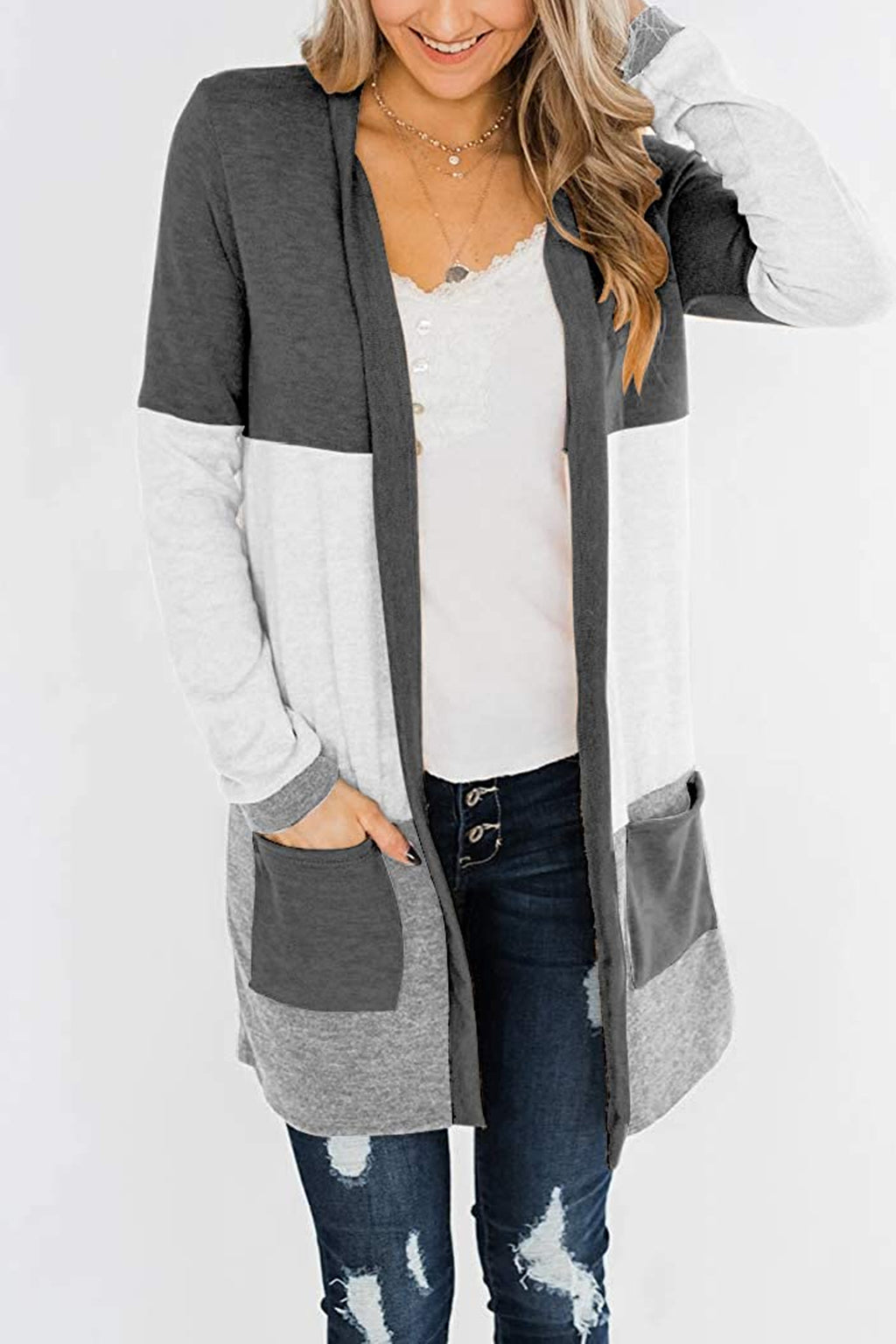 Bingerlily Charcoal Open Front Cardigan