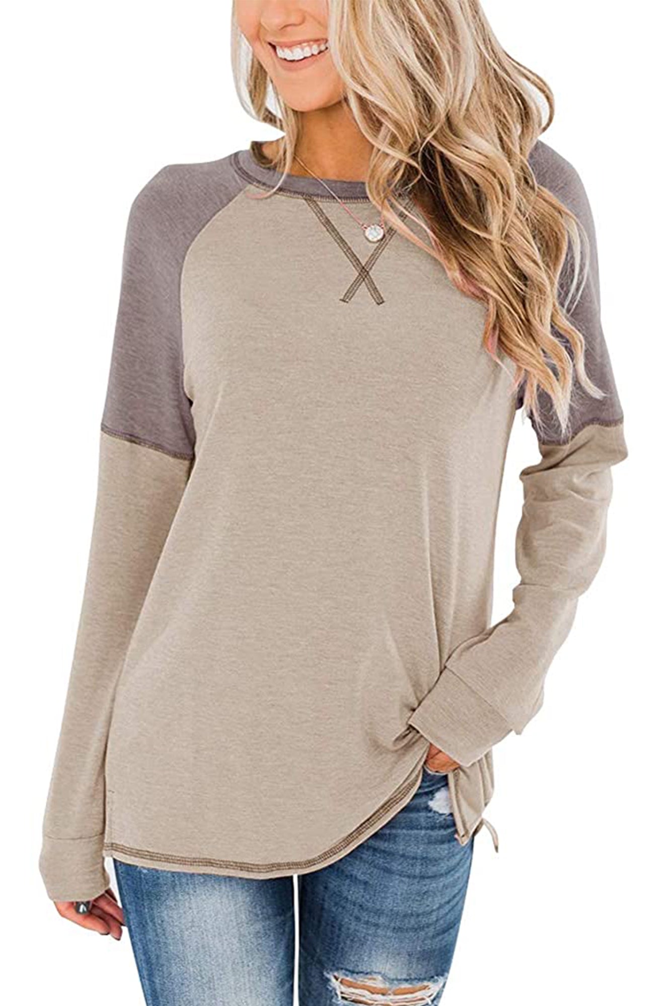Bingerlily Women Khaki Long Sleeve Tunic Top