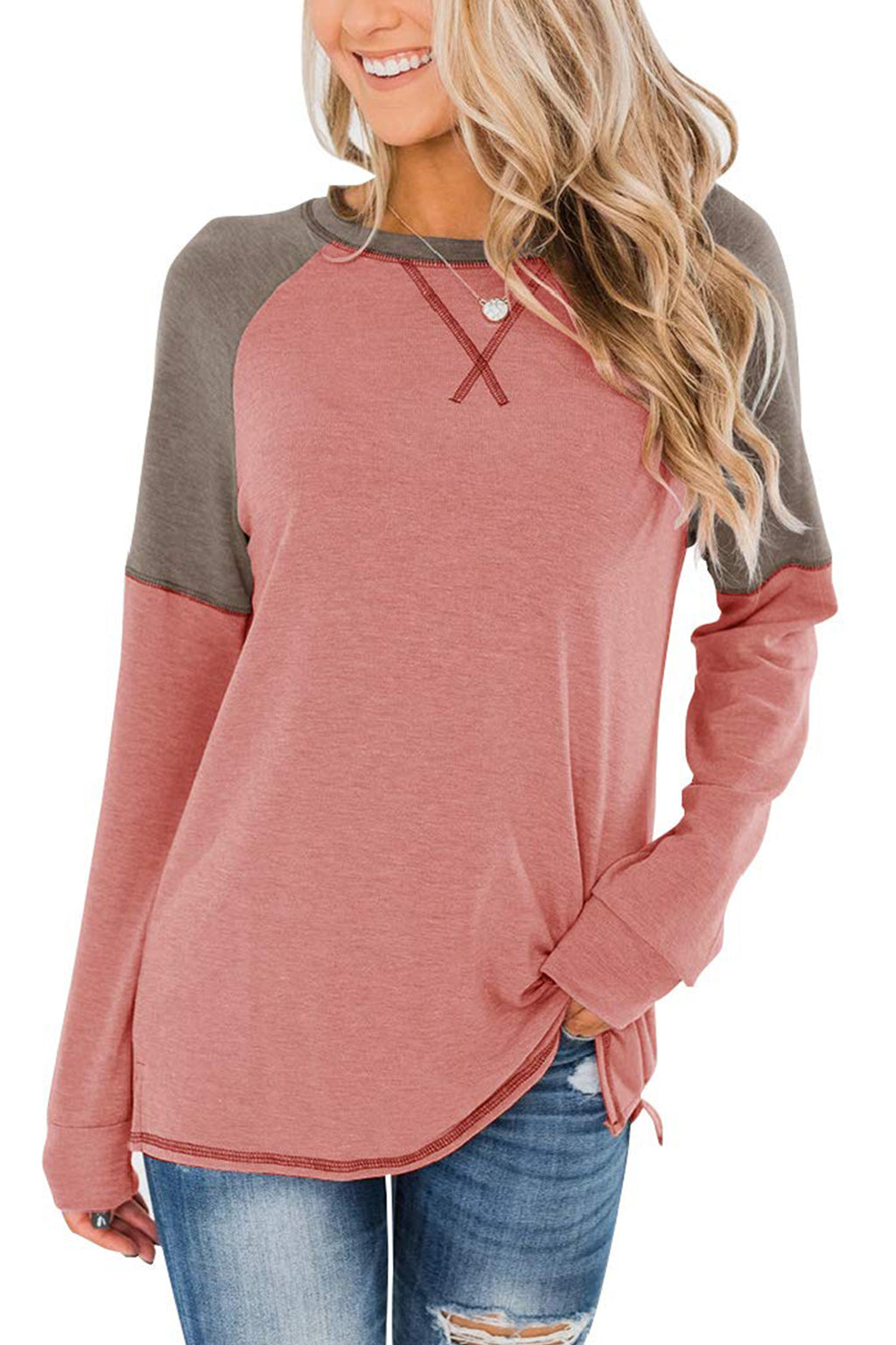 Bingerlily Women Peach Long Sleeve Tunic Top