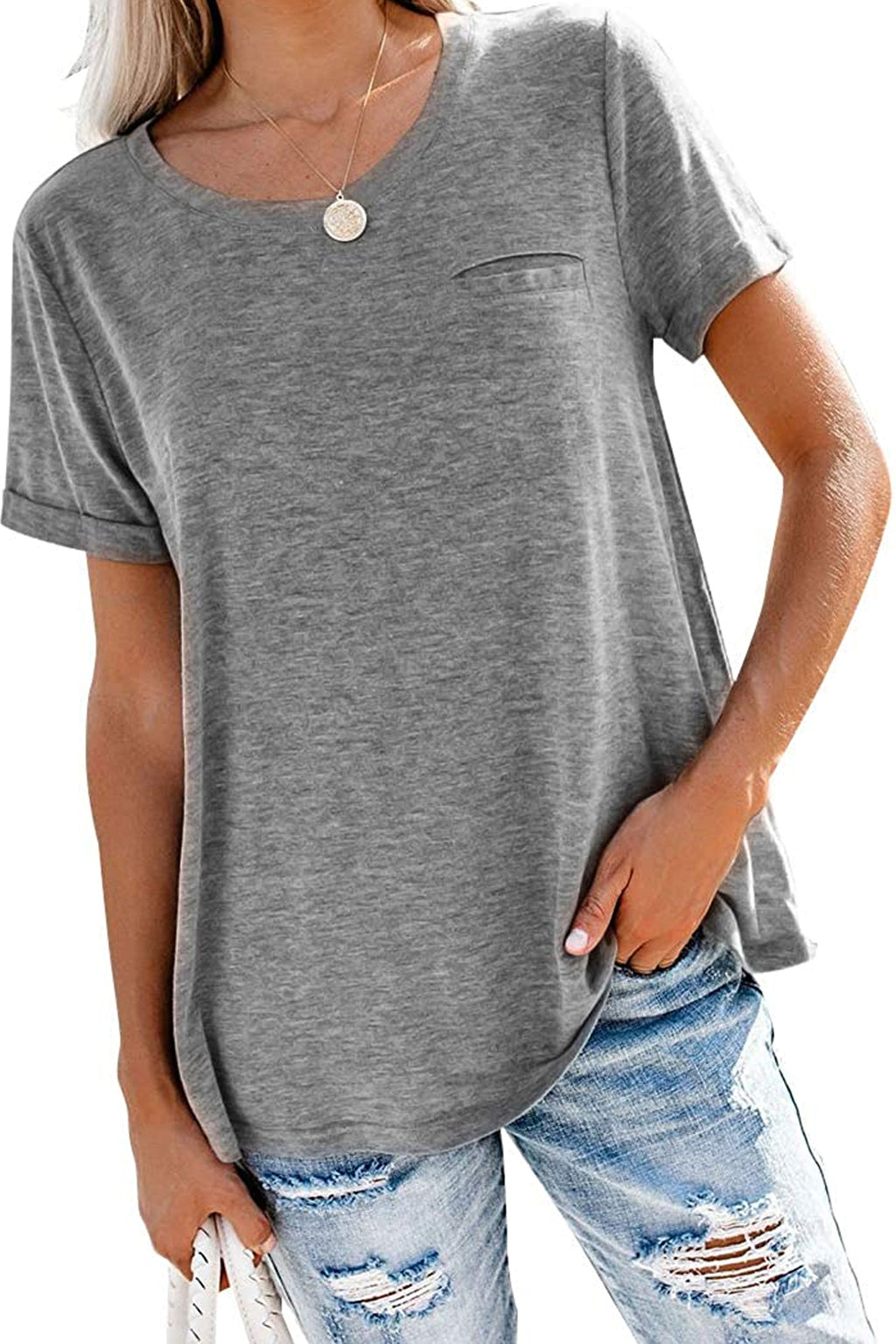 Bingerlily Gray Roll Up Short Sleeve T Shirt