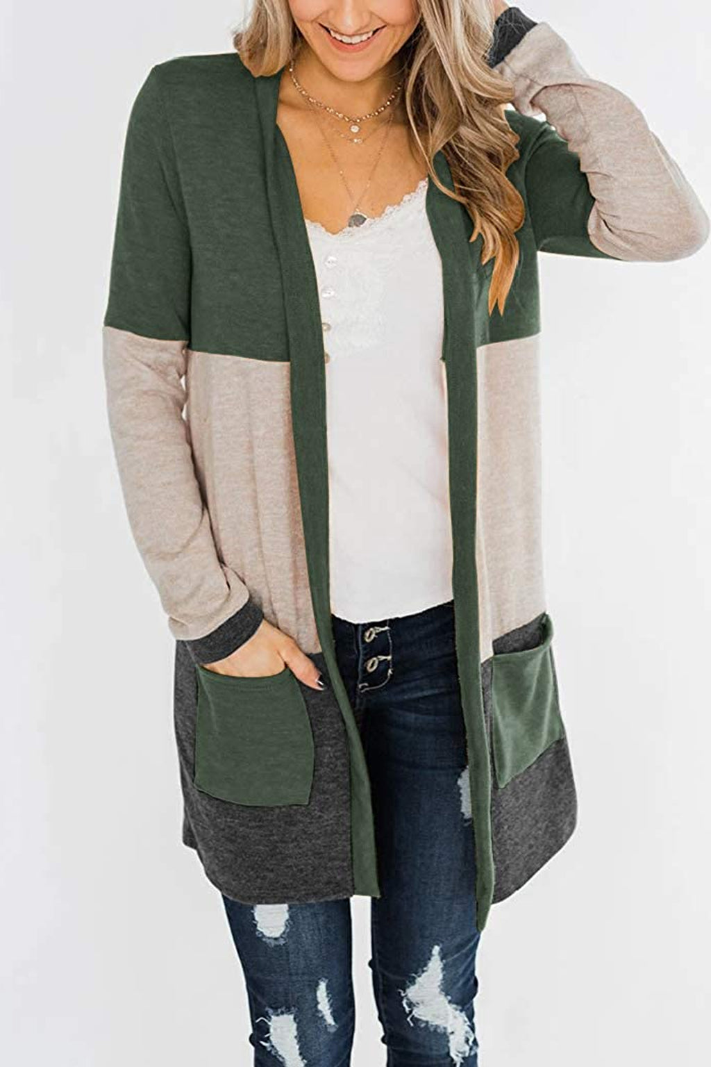Bingerlily Green Open Front Cardigan