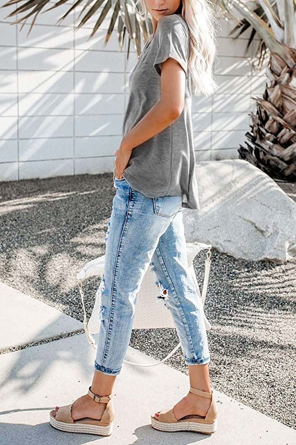 Bingerlily Gray Roll Up Short Sleeve T Shirt