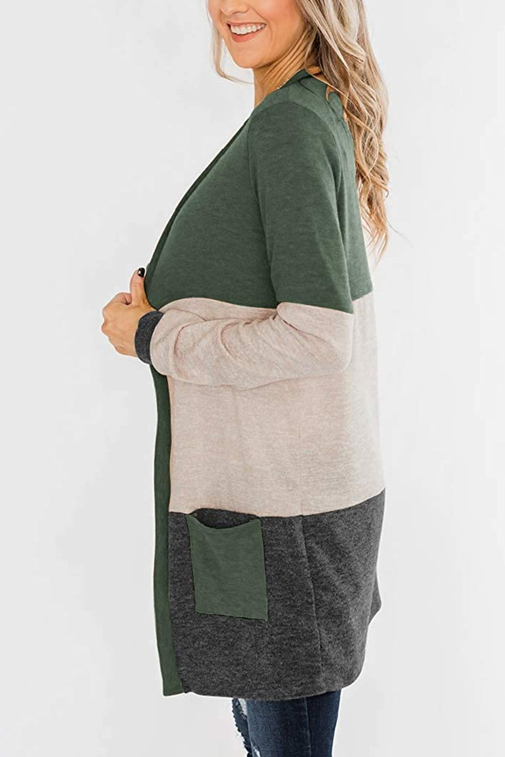 Bingerlily Green Open Front Cardigan