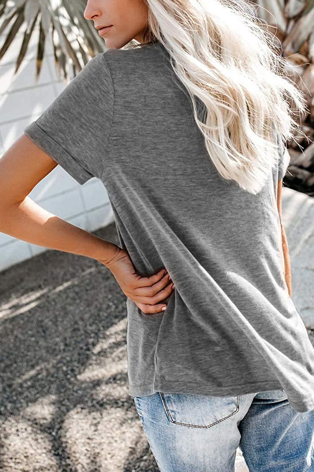 Bingerlily Gray Roll Up Short Sleeve T Shirt