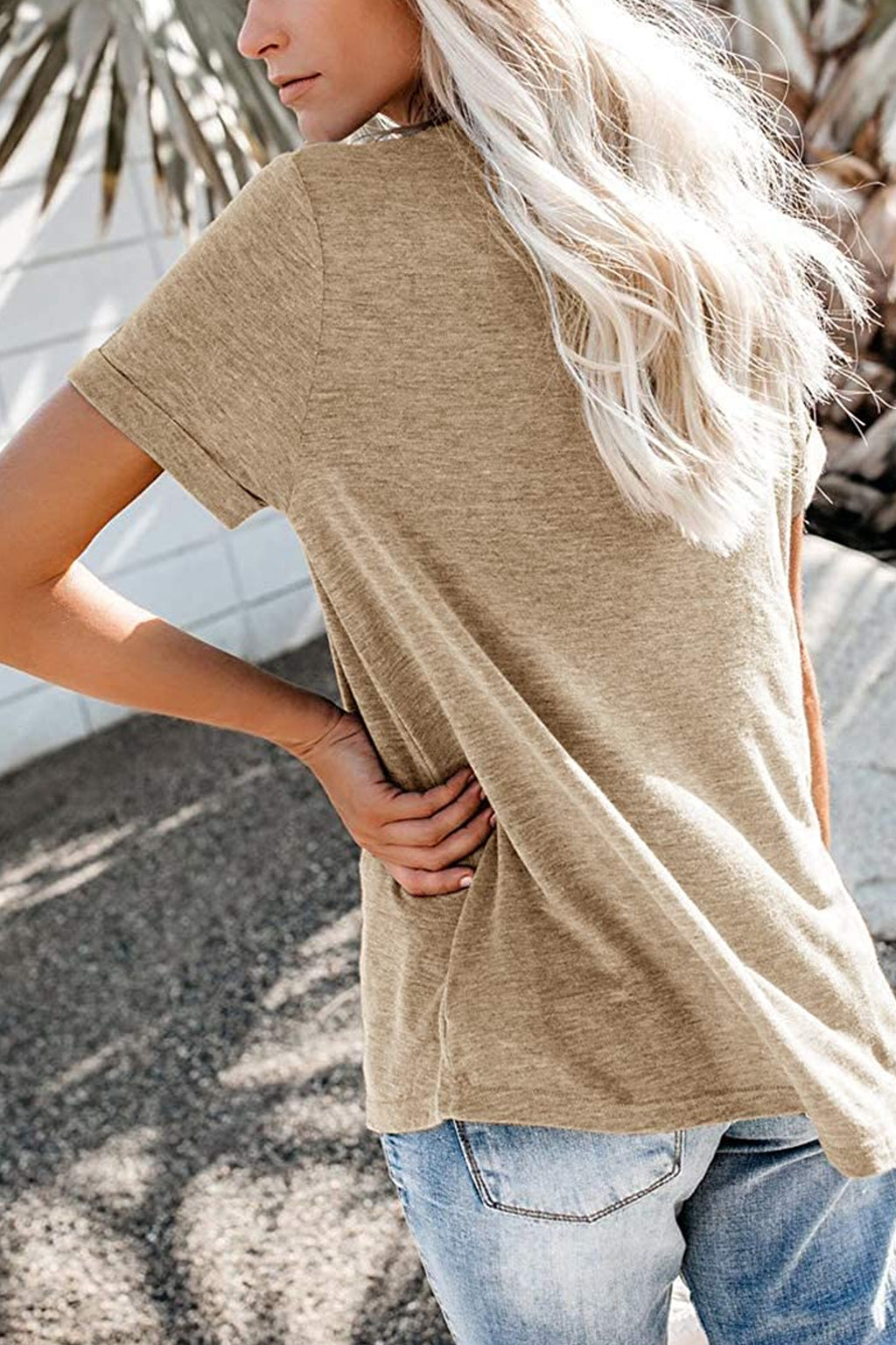 Bingerlily Khaki Roll Up Short Sleeve T Shirt