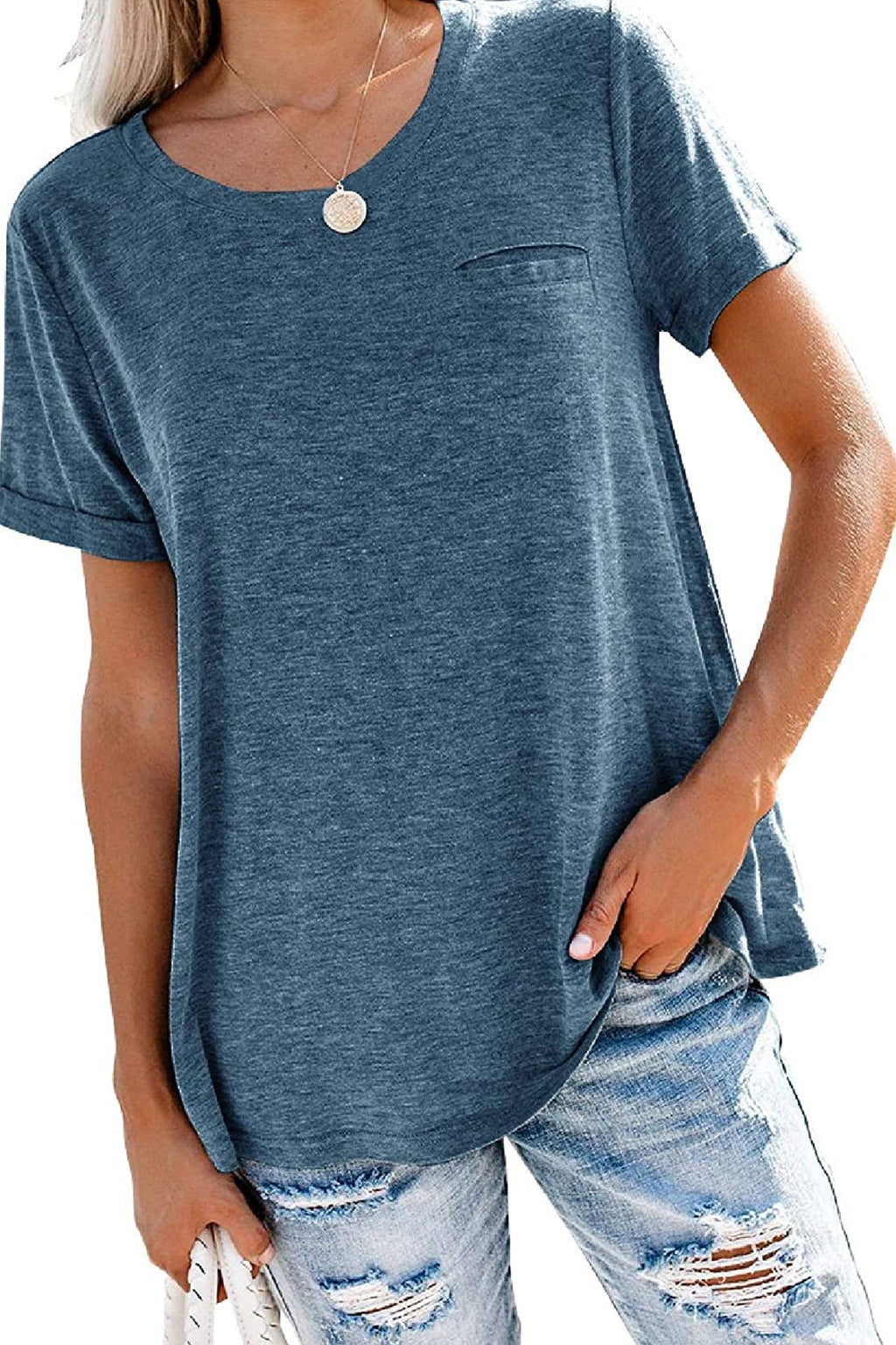 Bingerlily Navy Roll Up Short Sleeve T Shirt