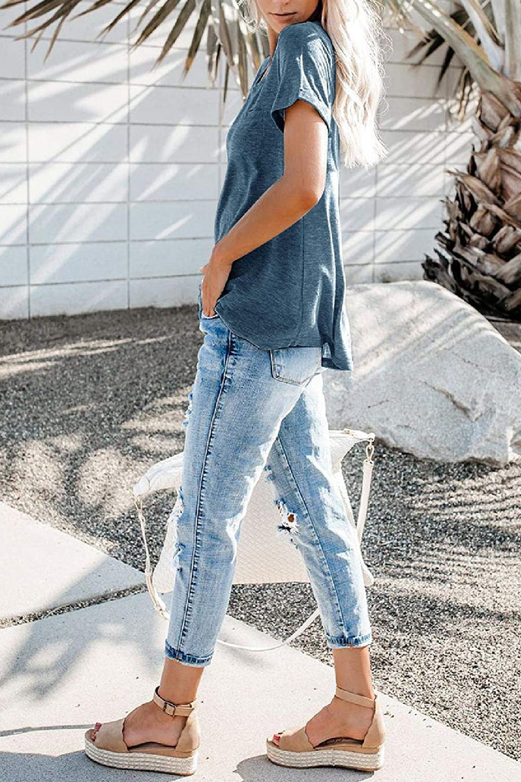 Bingerlily Navy Roll Up Short Sleeve T Shirt