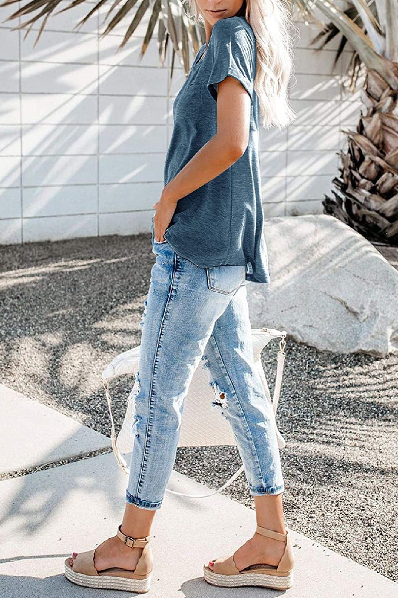 Bingerlily Navy Roll Up Short Sleeve T Shirt