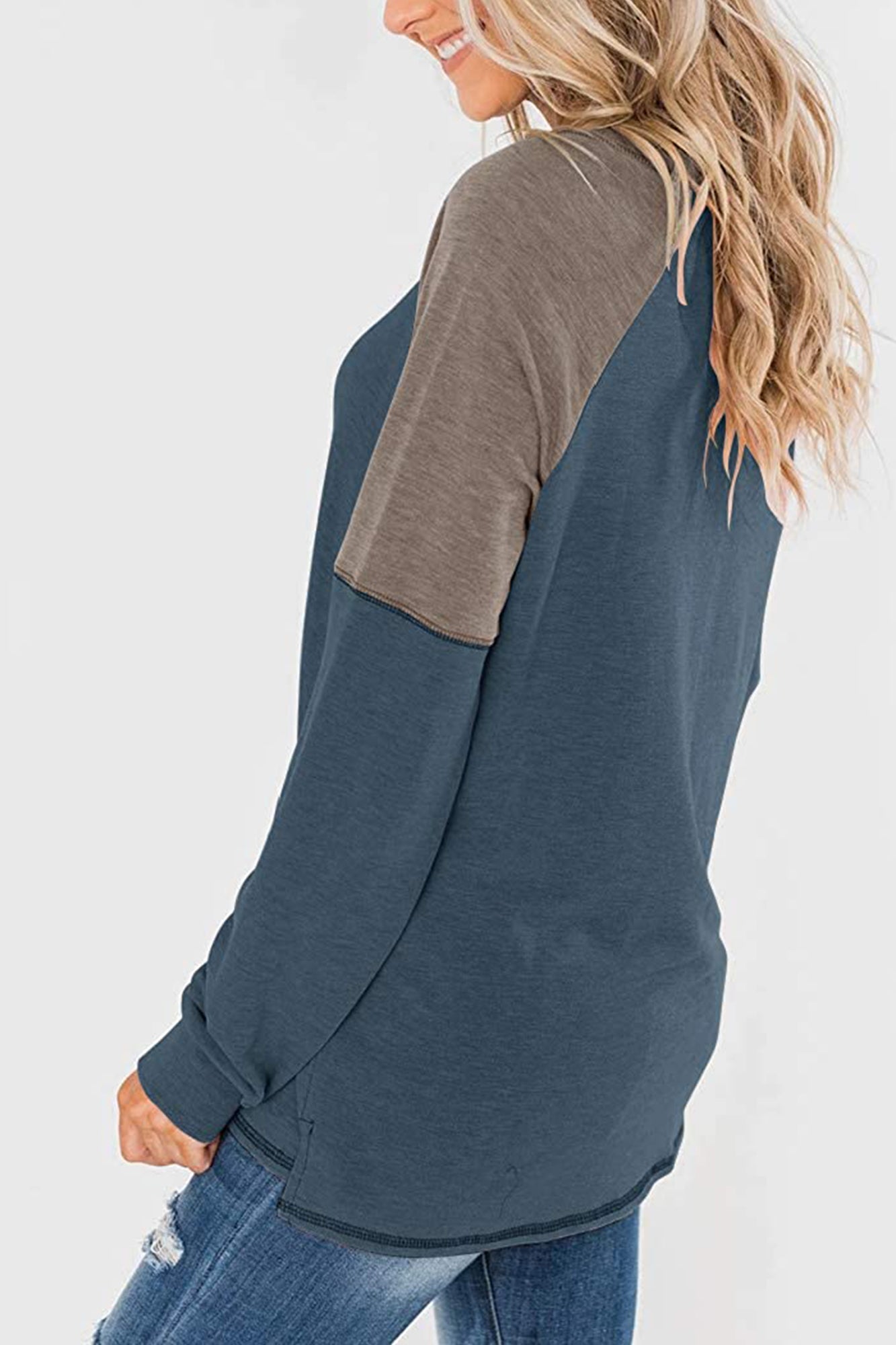 Bingerlily Women Navy Long Sleeve Tunic Top