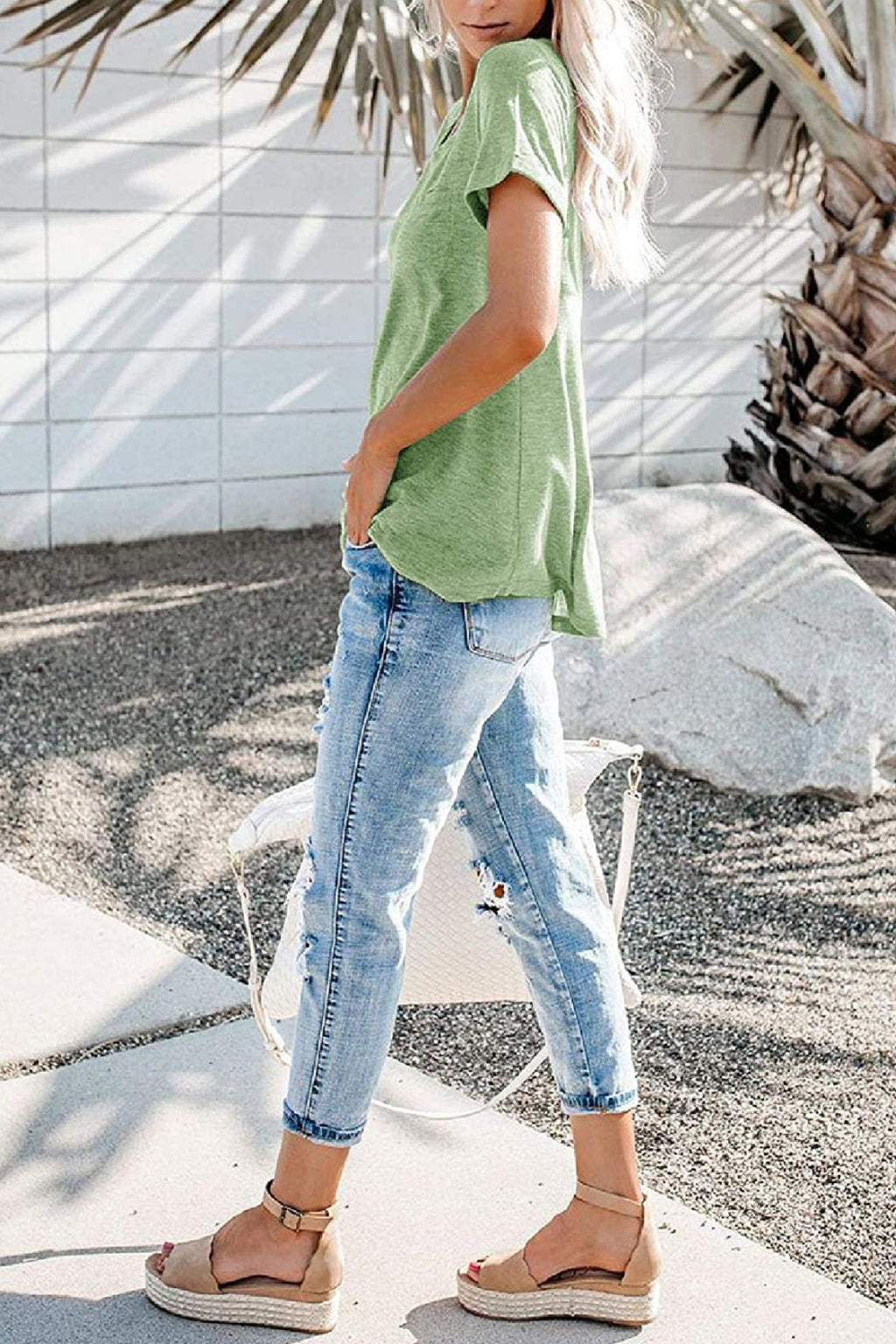 Bingerlily Olive Roll Up Short Sleeve T Shirt