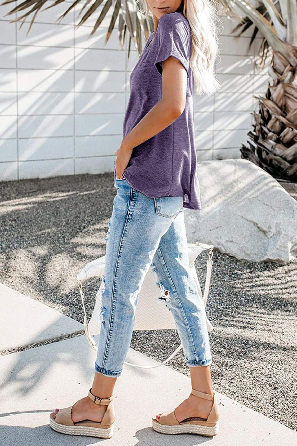 Bingerlily Purple Roll Up Short Sleeve T Shirt