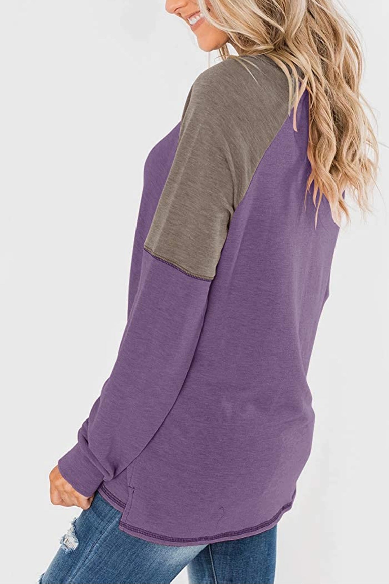 Bingerlily Women Purple Long Sleeve Tunic Top
