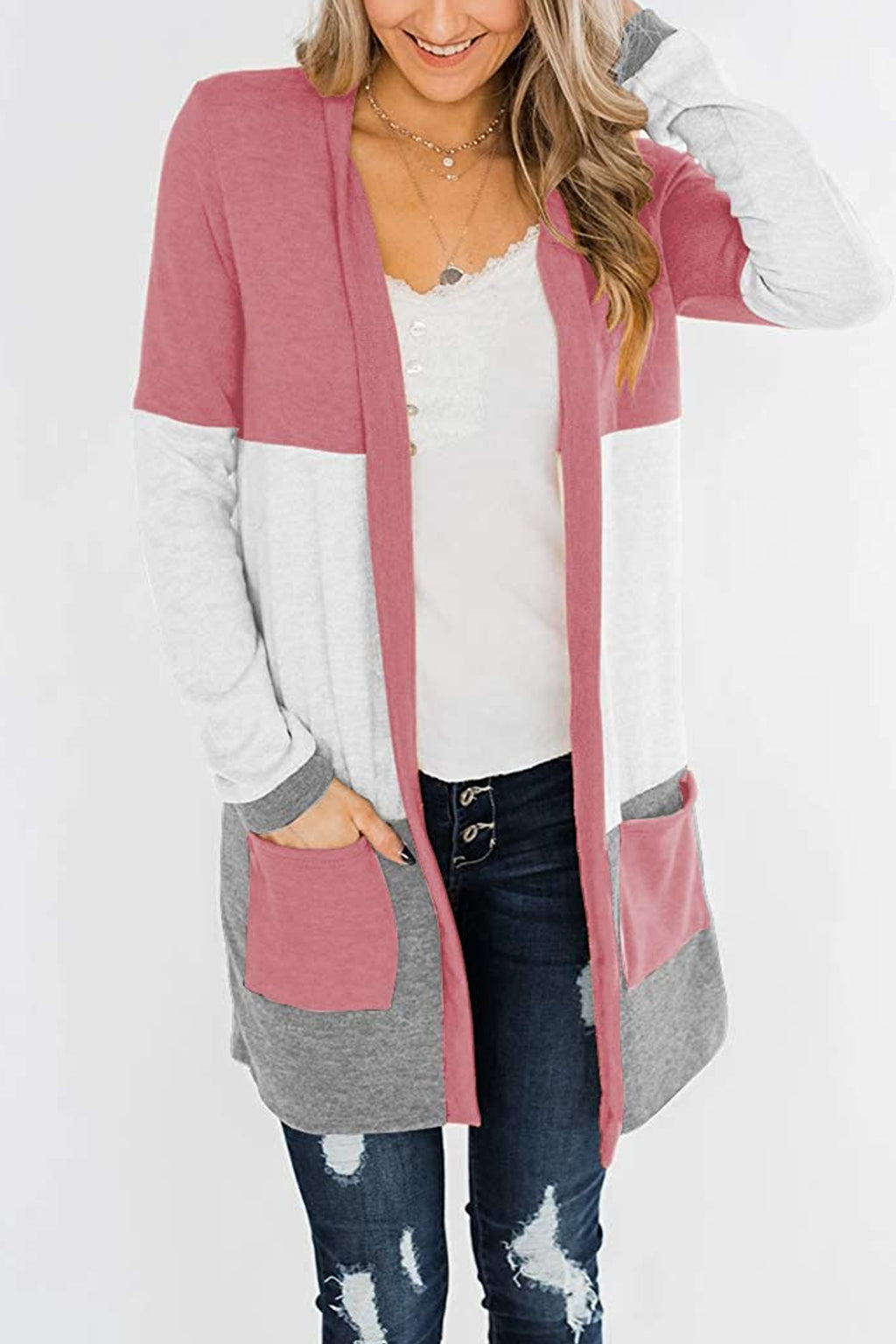 Bingerlily Pink Open Front Cardigan
