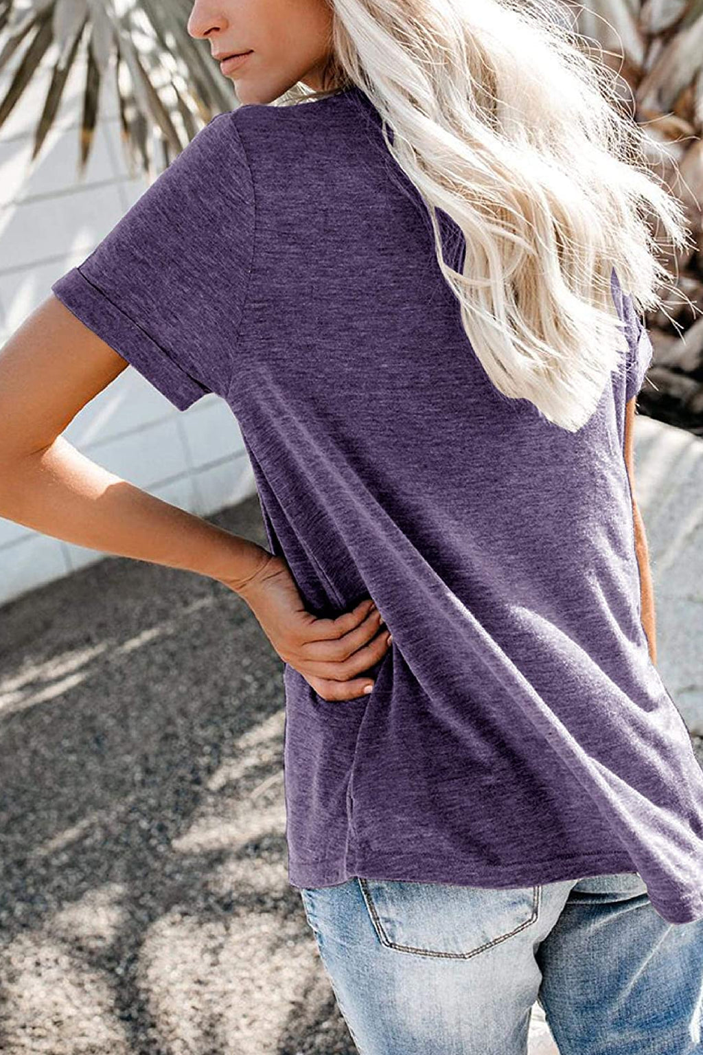Bingerlily Purple Roll Up Short Sleeve T Shirt