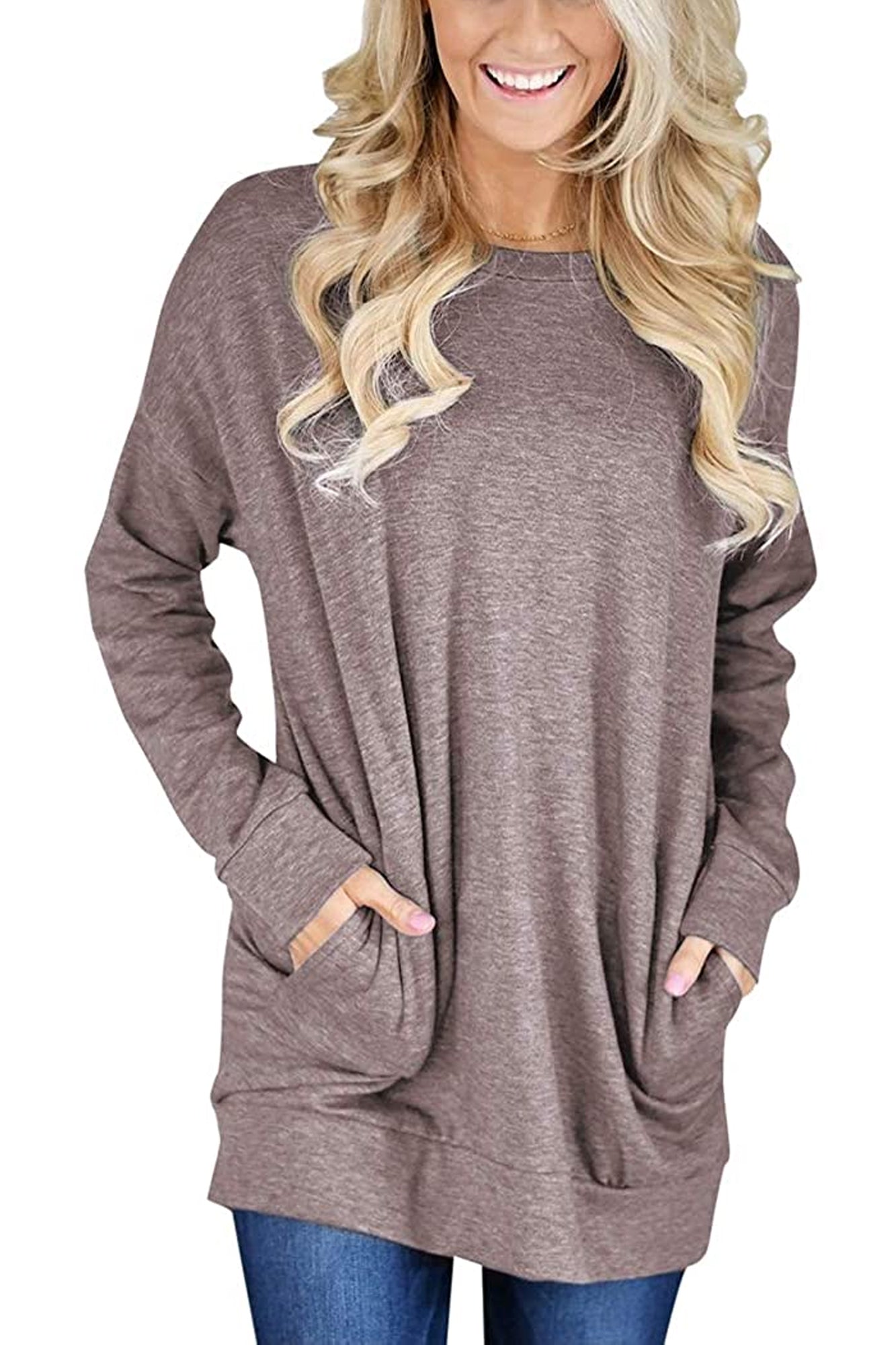 Bingerlily Brown Top Tunic with Pockets