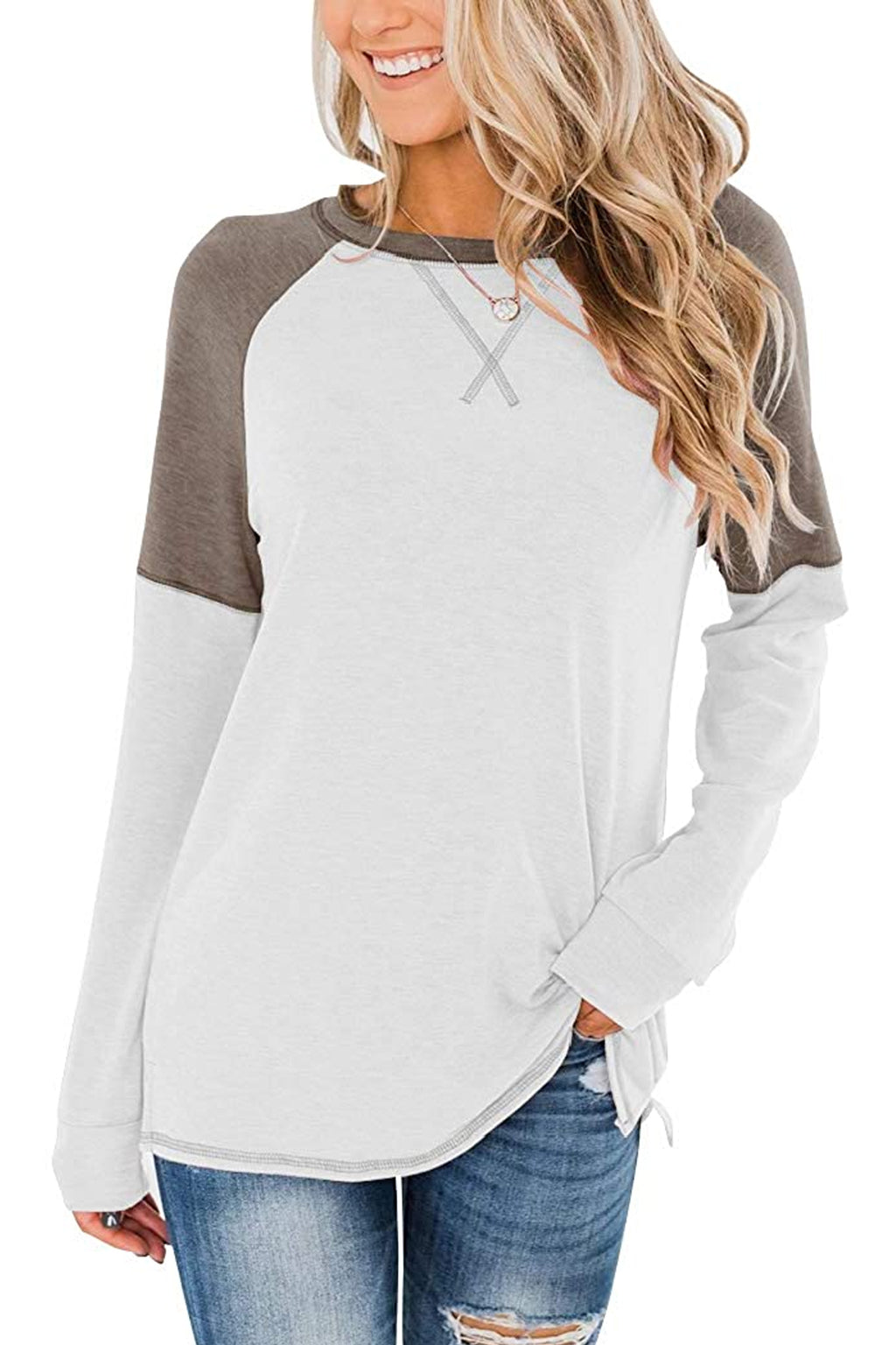 Bingerlily Women White Long Sleeve Tunic Top