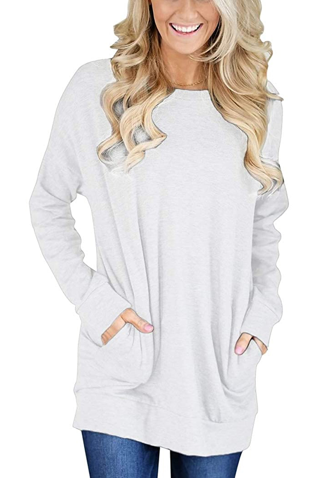 Bingerlily White Top Tunics with Pockets