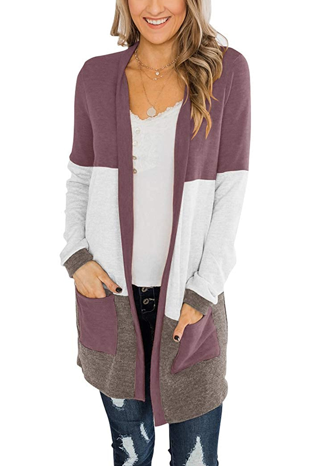 Bingerlily Wine Open Front Cardigan
