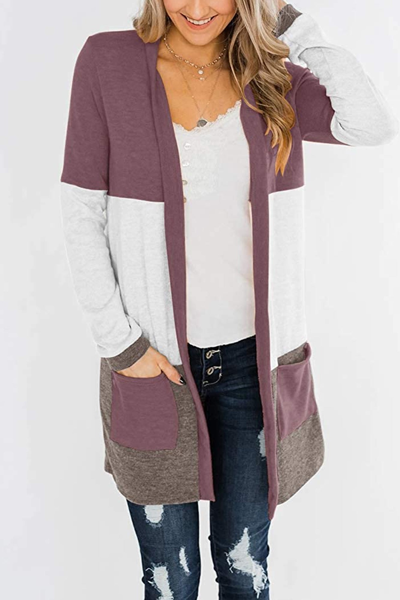 Bingerlily Wine Open Front Cardigan