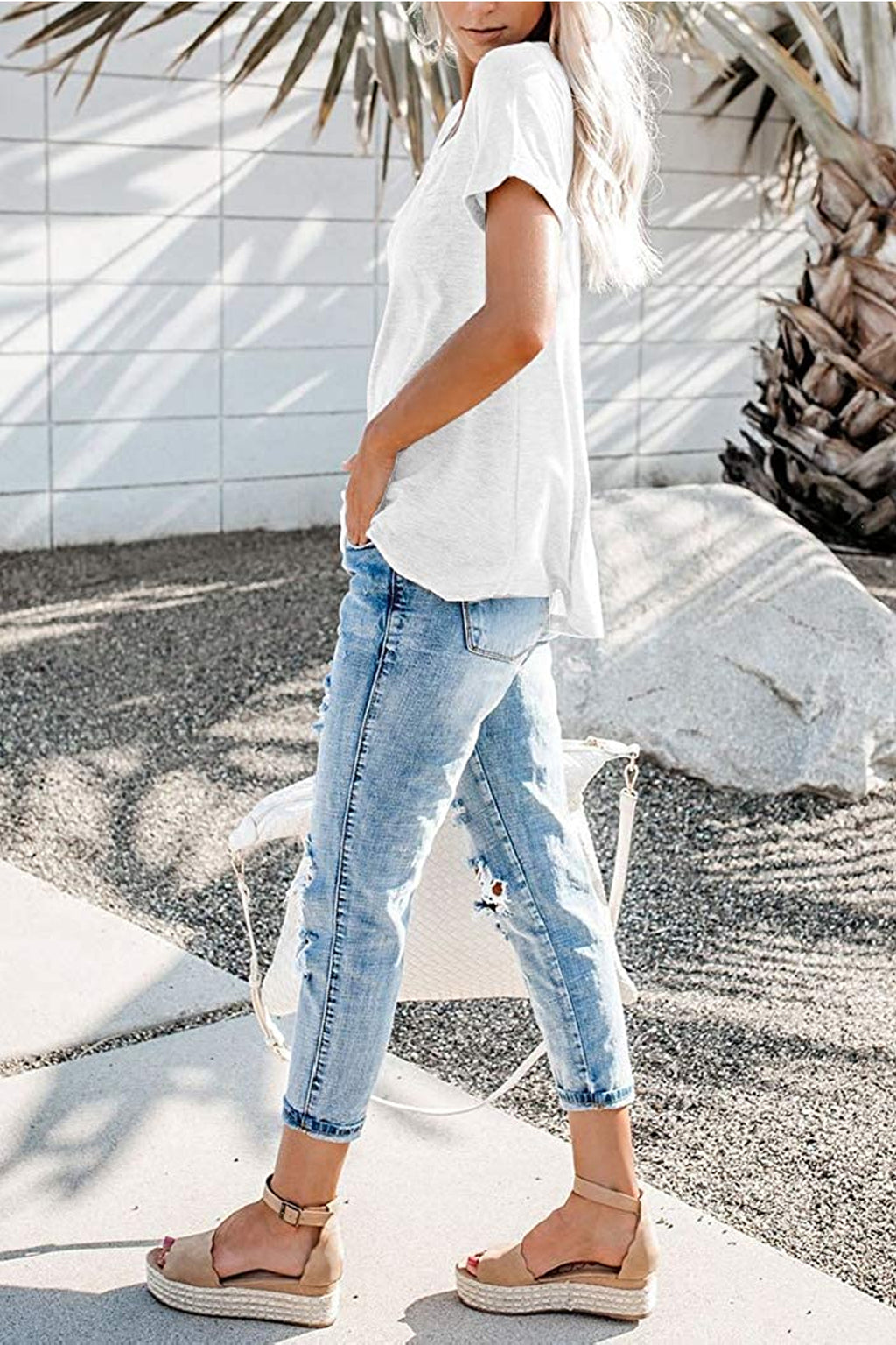 Bingerlily White Roll Up Short Sleeve T Shirt