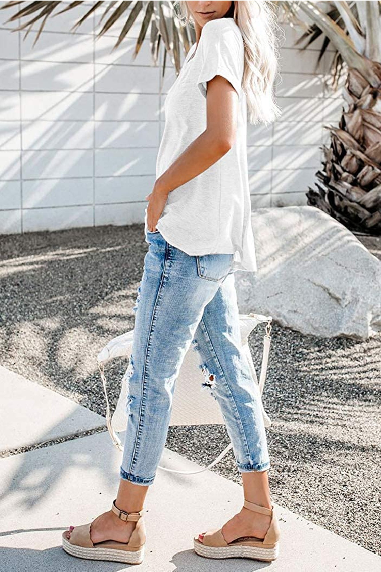 Bingerlily White Roll Up Short Sleeve T Shirt