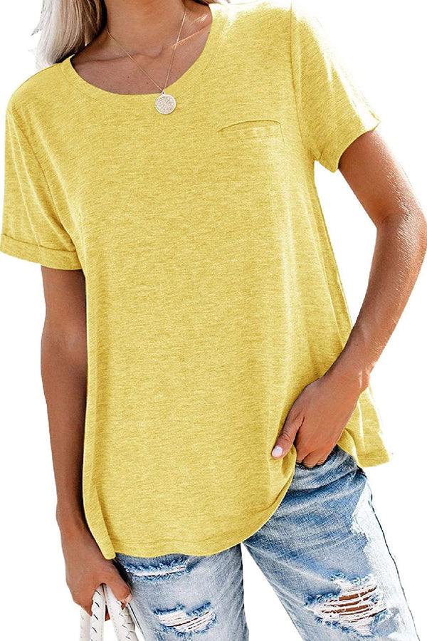 Bingerlily Yellow Roll Up Short Sleeve T Shirt
