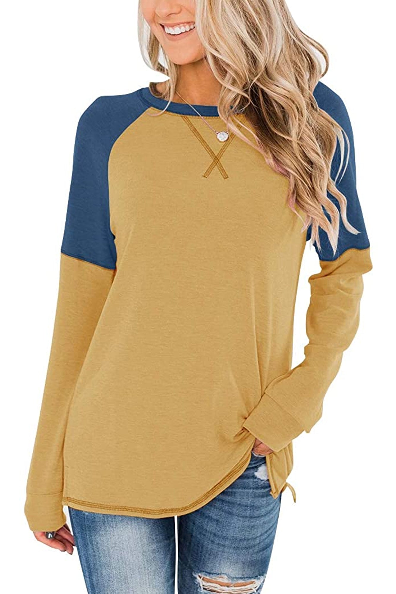 Bingerlily Women Yellow Long Sleeve Tunic Top