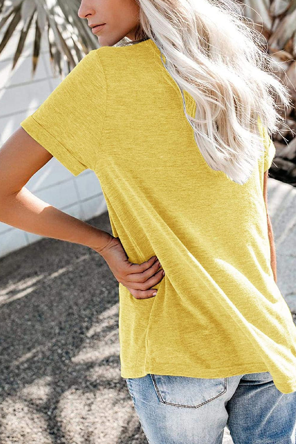 Bingerlily Yellow Roll Up Short Sleeve T Shirt
